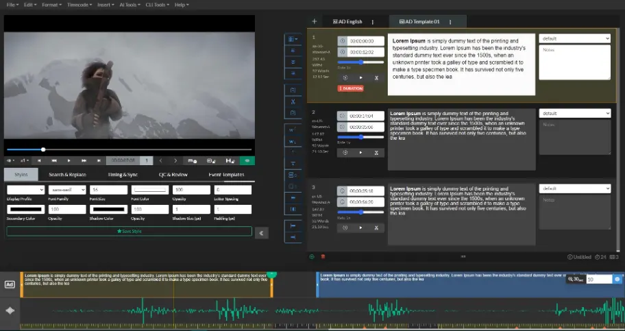 Screenshot of Closed Caption Creator and their Audio Description Plugin