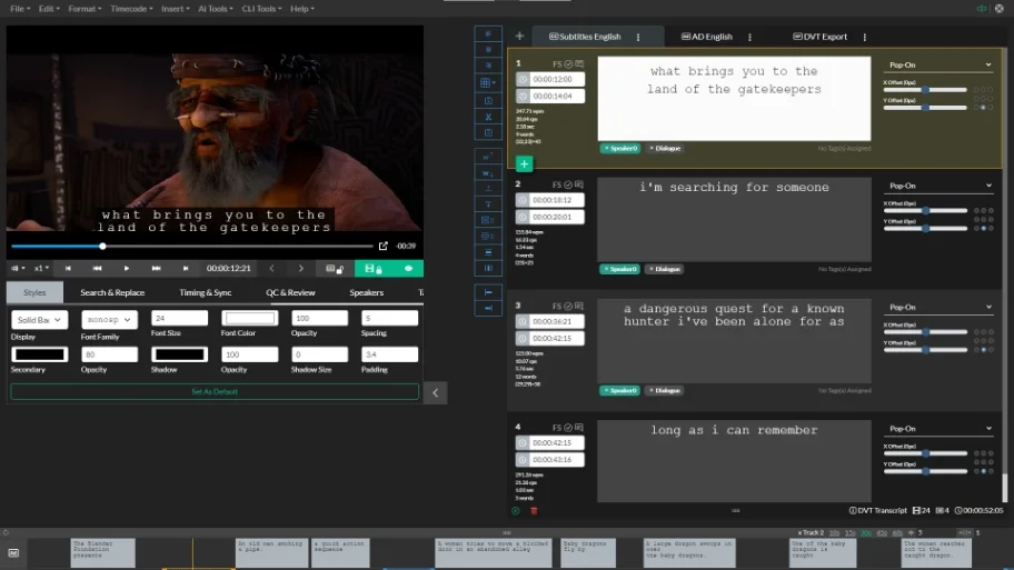 Screenshot of Closed Caption Creator UI