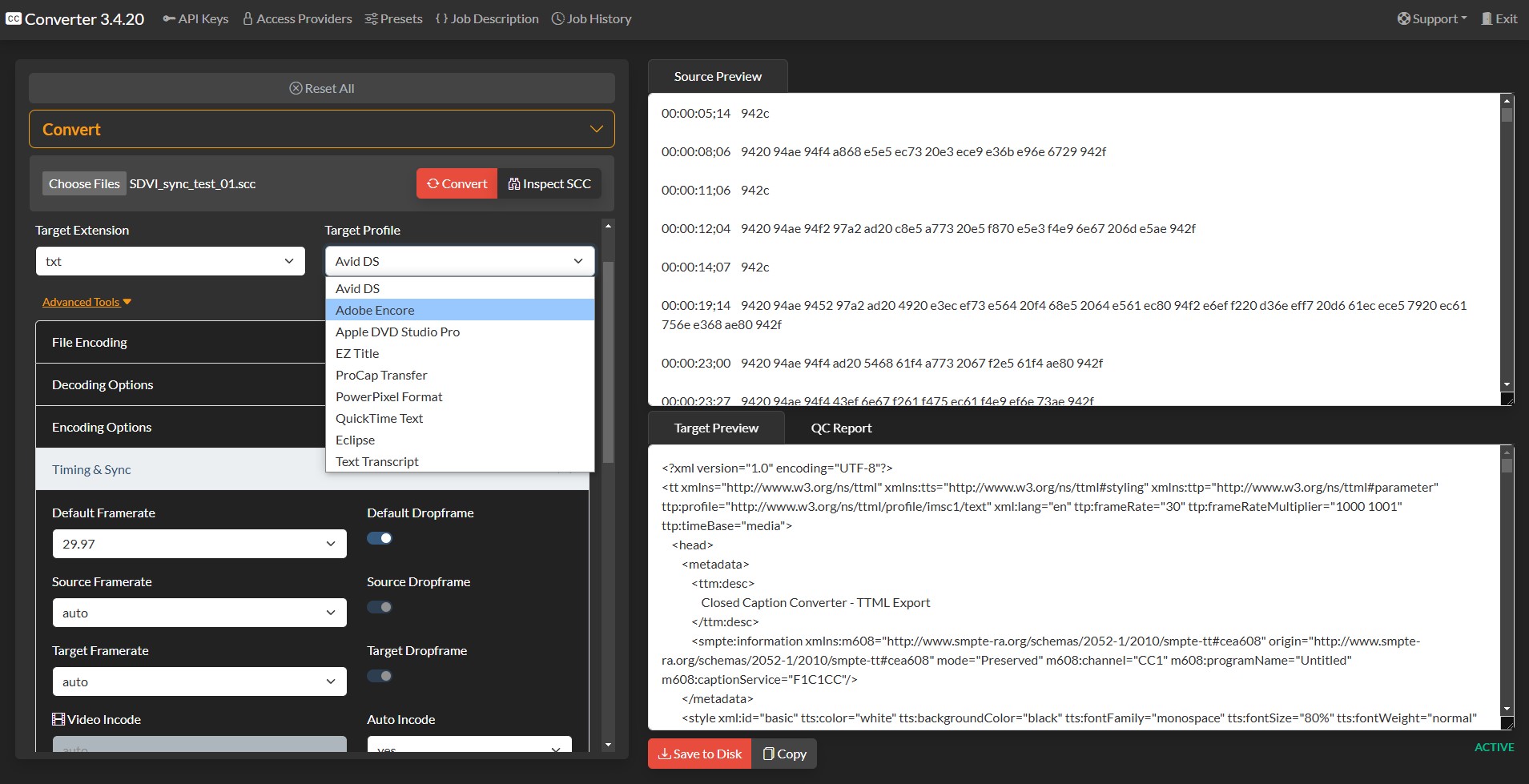 Screenshot of Closed Caption Converter