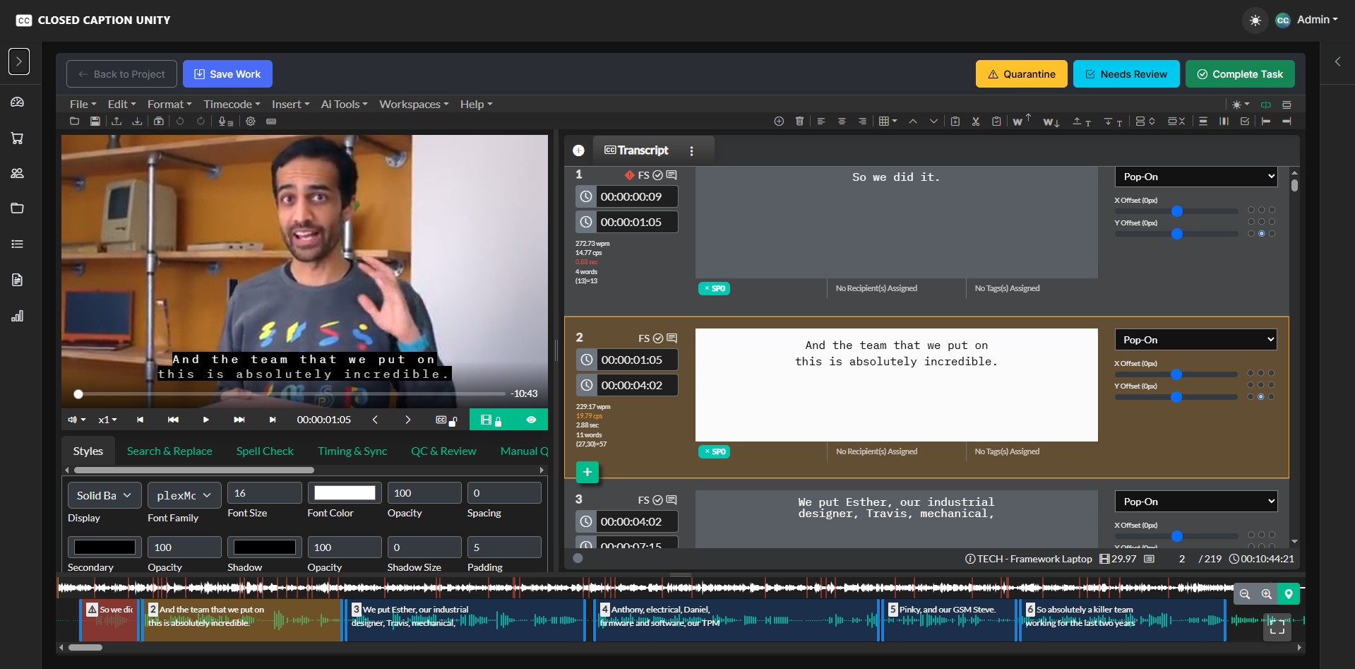 Screenshot of closed caption converter showing the job input form on the left and the results display on the right.