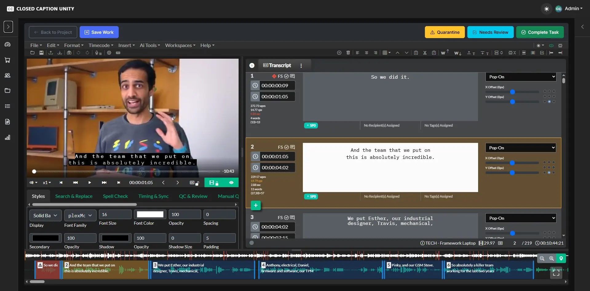 Screenshot of closed caption converter showing the job input form on the left and the results display on the right.