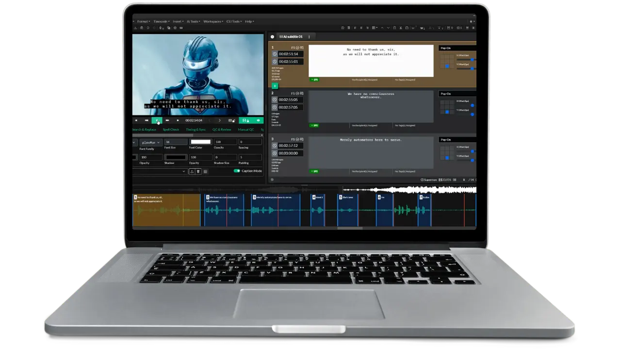 Closed Caption Creator running on a Macbook Pro