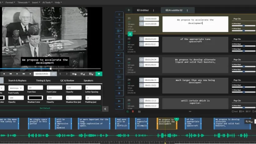 Screenshot of Closed Caption Creator UI