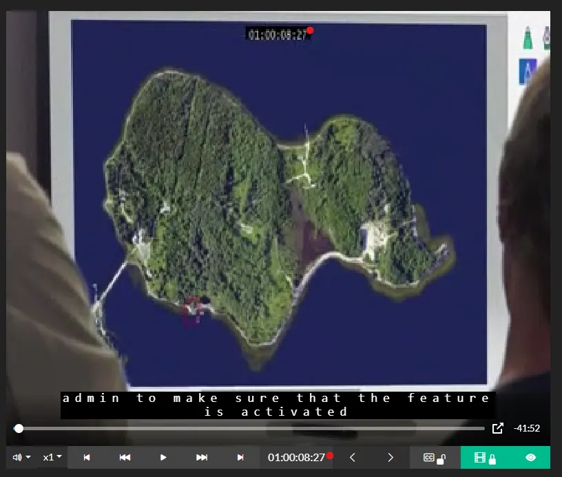 Screenshot of the video player from Closed Caption Creator. Video timecode matches the project timecode.