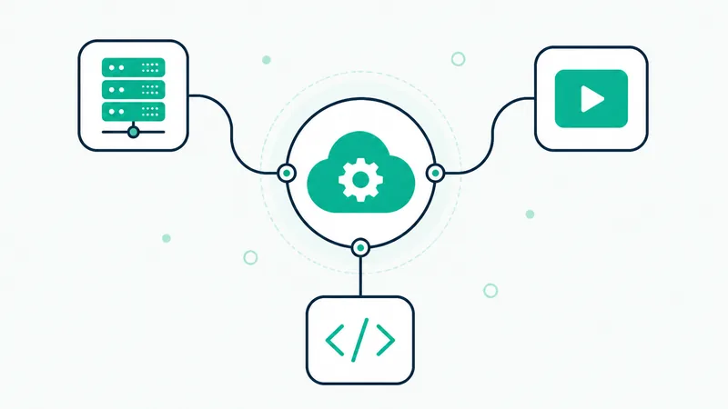 Illustration of an API hub connecting to third-party systems