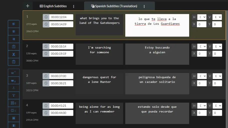 Screenshot of Translation Event Group in Closed Caption Creator