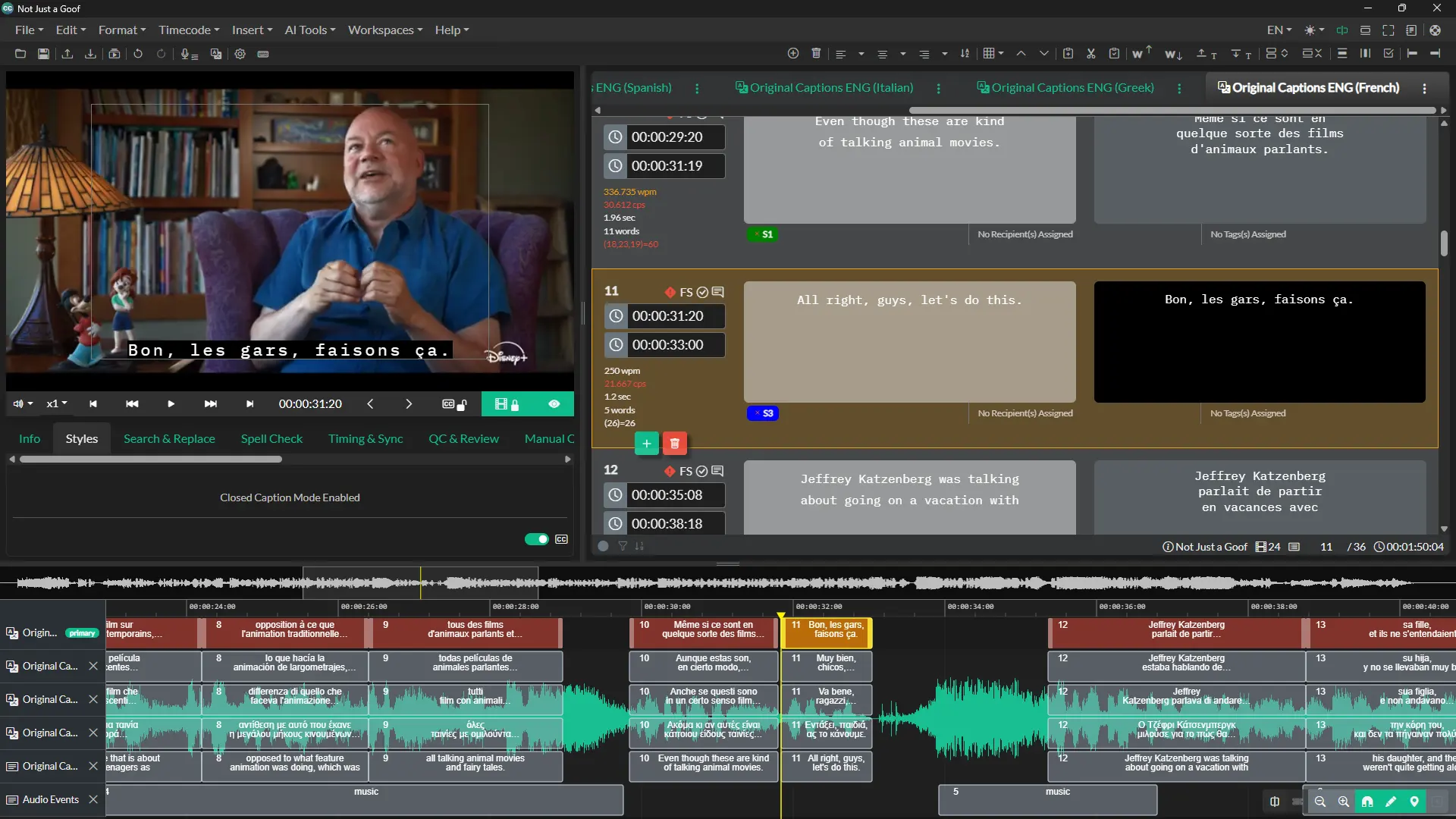 Screenshot of Closed Caption Creator UI