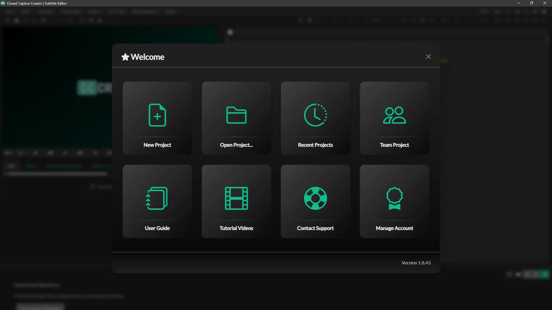 Closed Caption Creator Welcome Dashboard