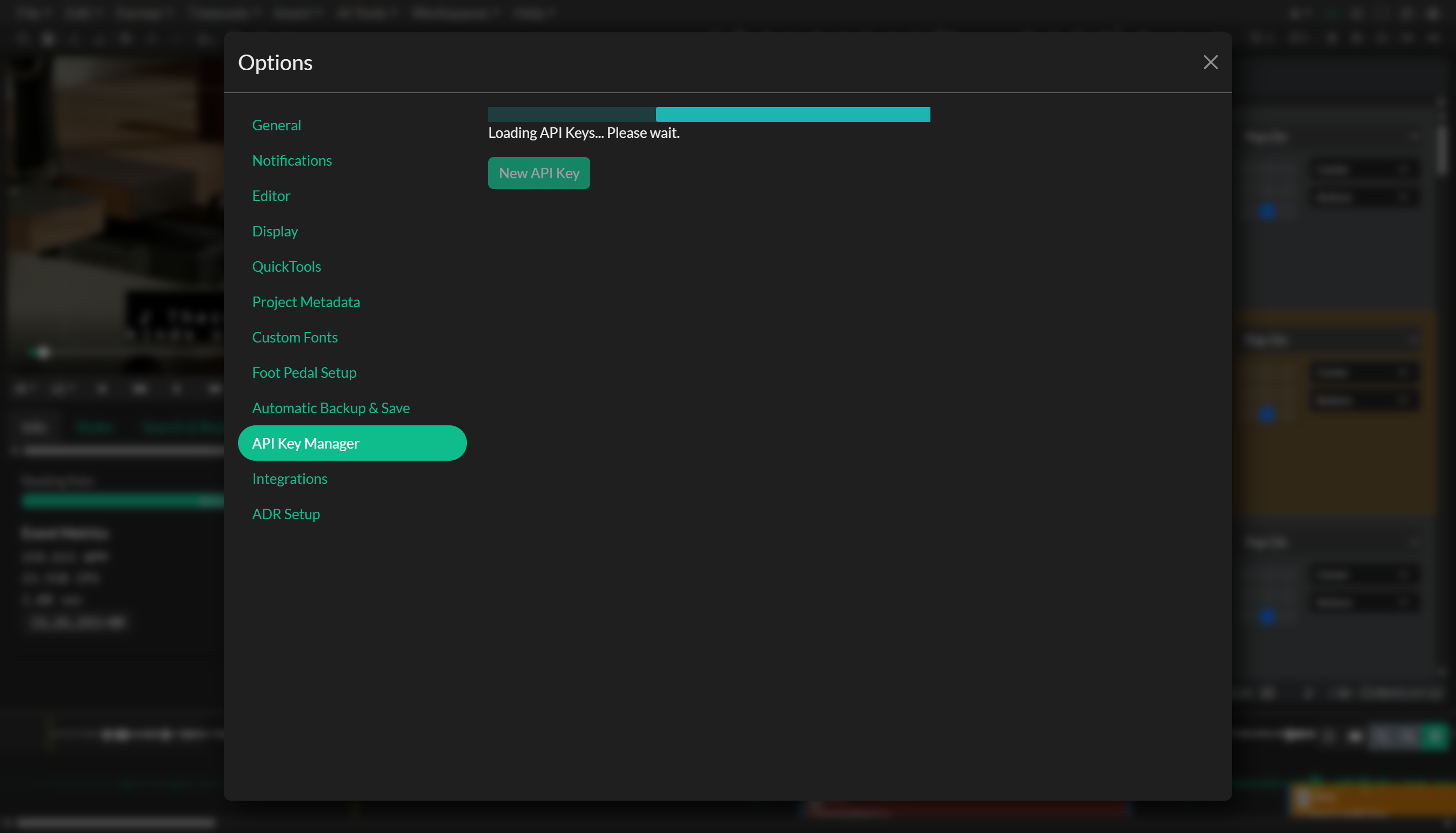 API Key manager and key entry for integrations