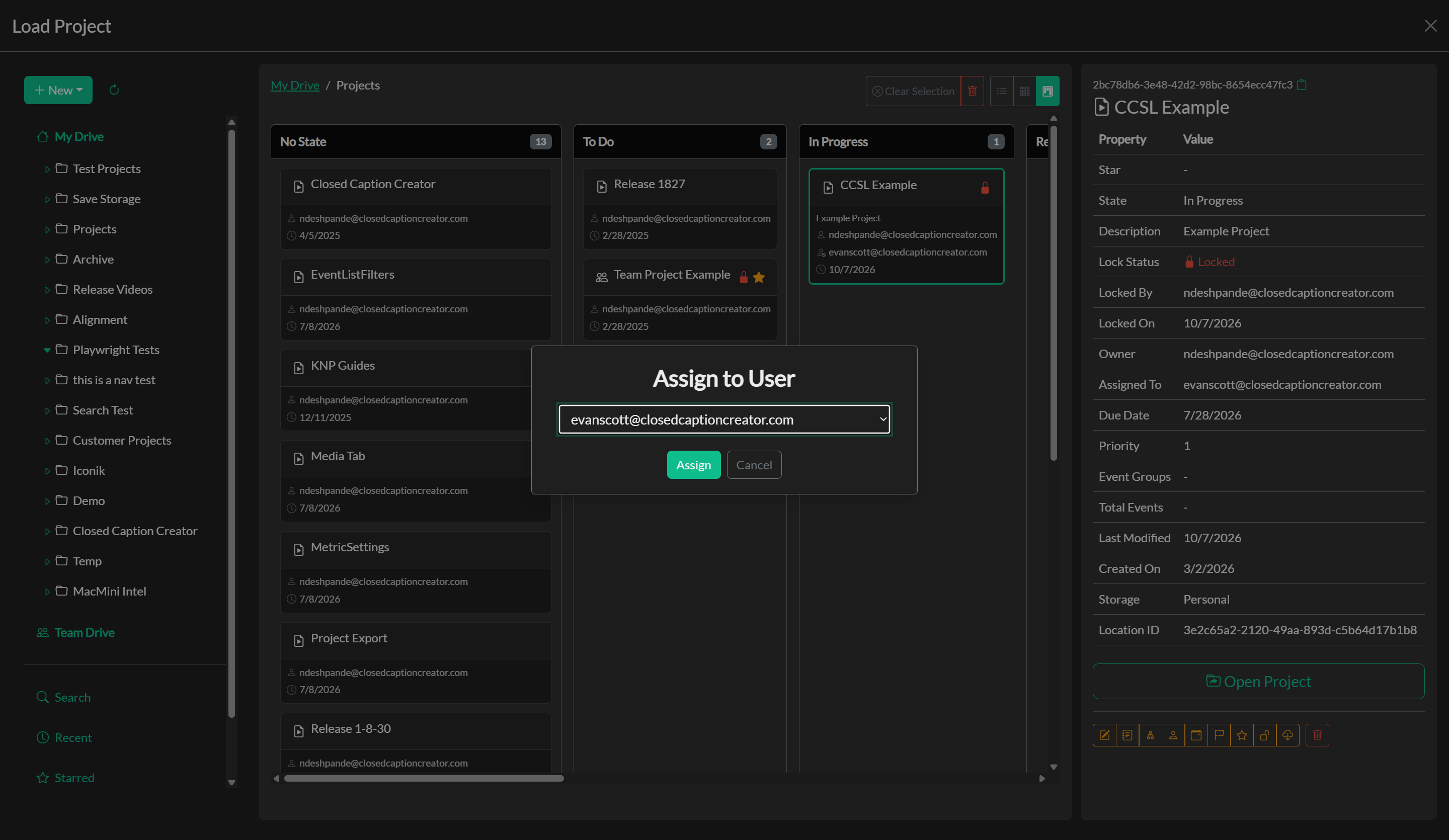 Assign to User dialog in Storage Explorer