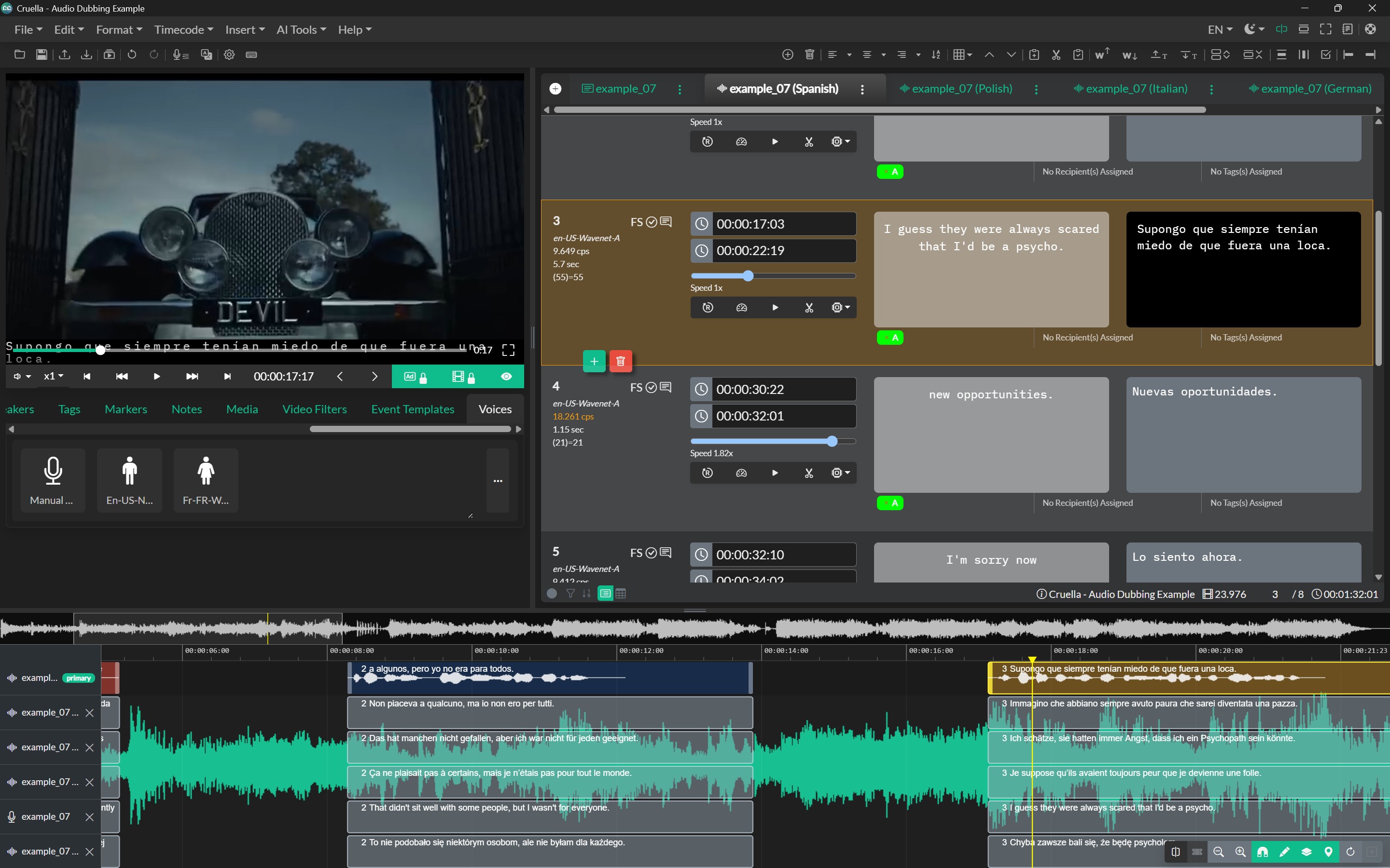 Audio Dubbing project with source and dubbed text
