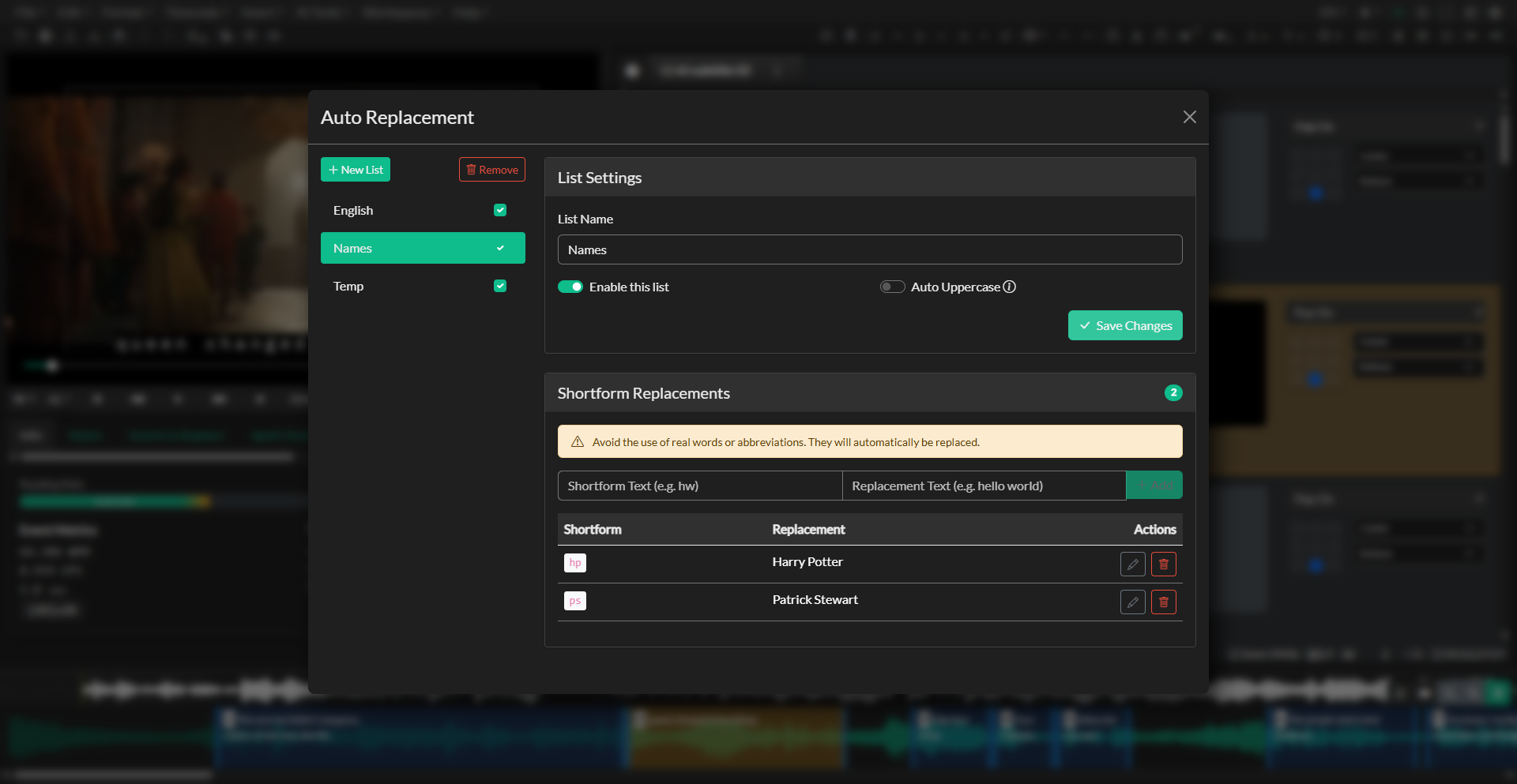 Auto Replacement configuration