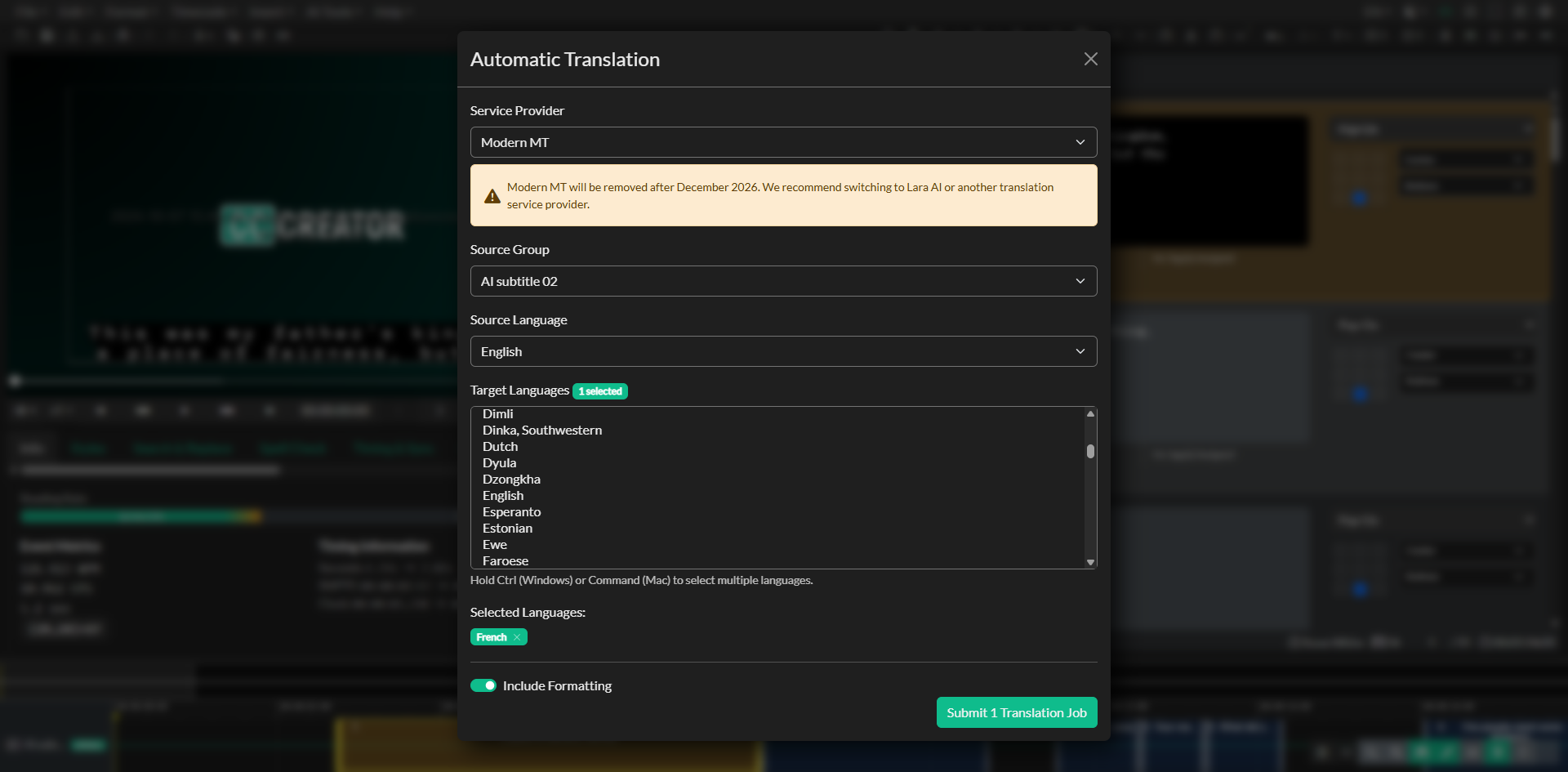 Automatic Translation modal
