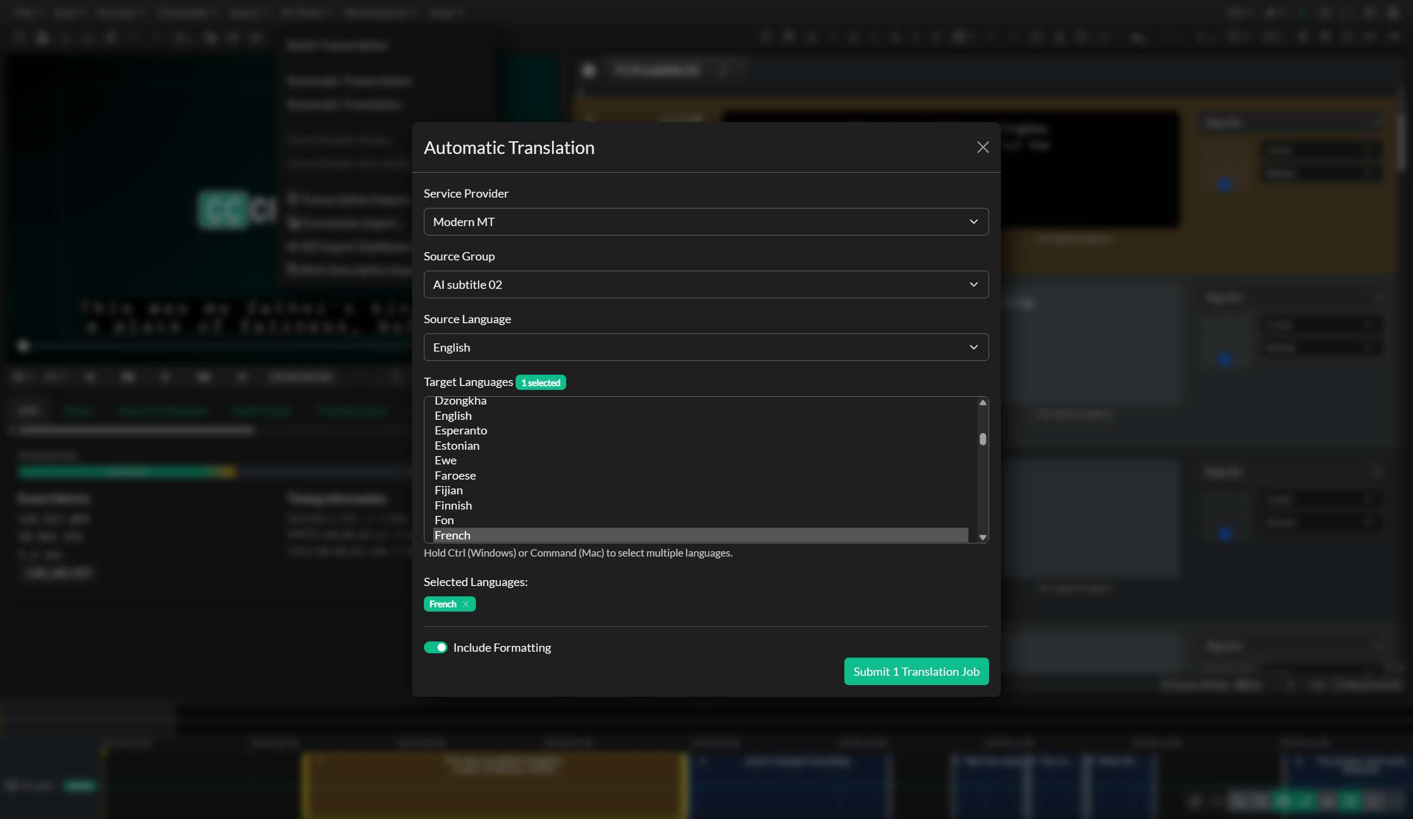 Automatic Translation modal