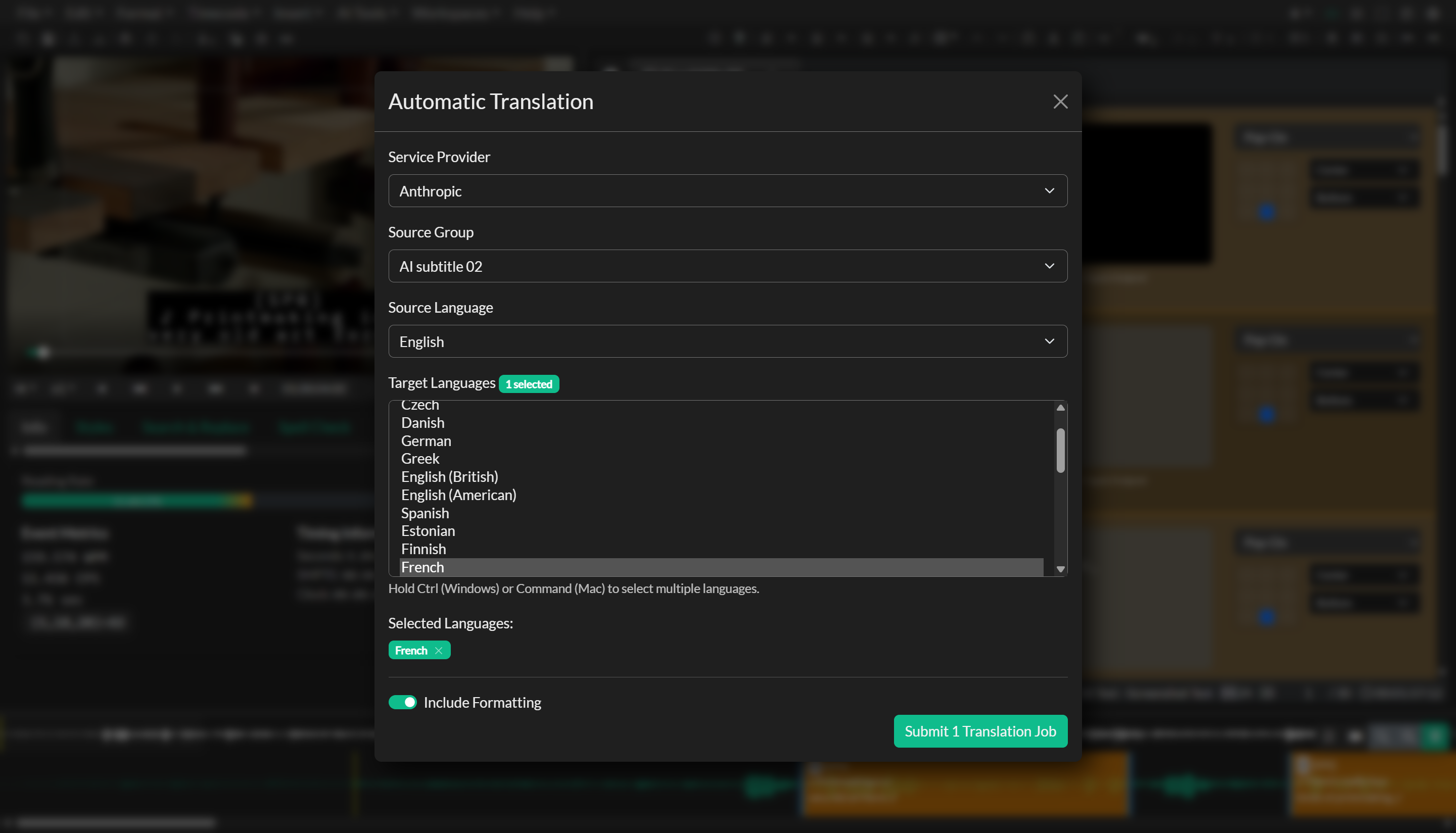 Automatic Translation modal