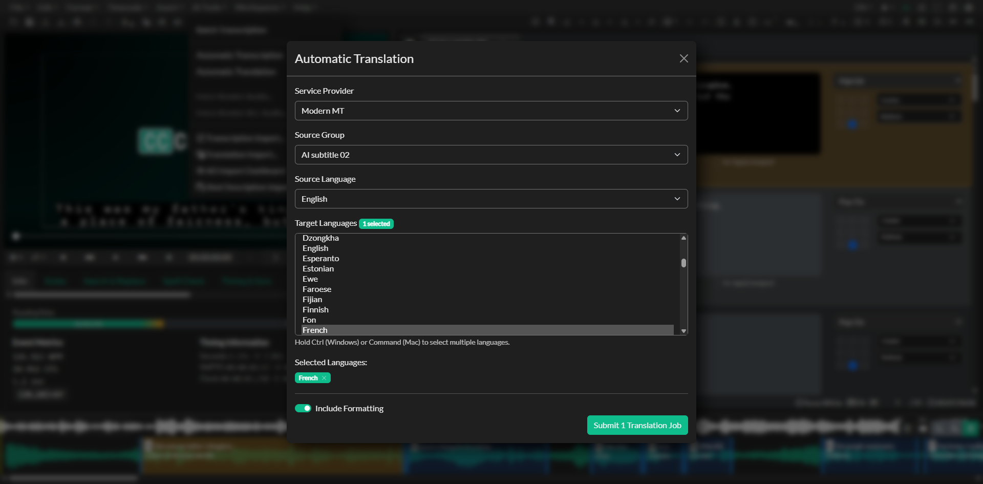 Automatic Translation modal
