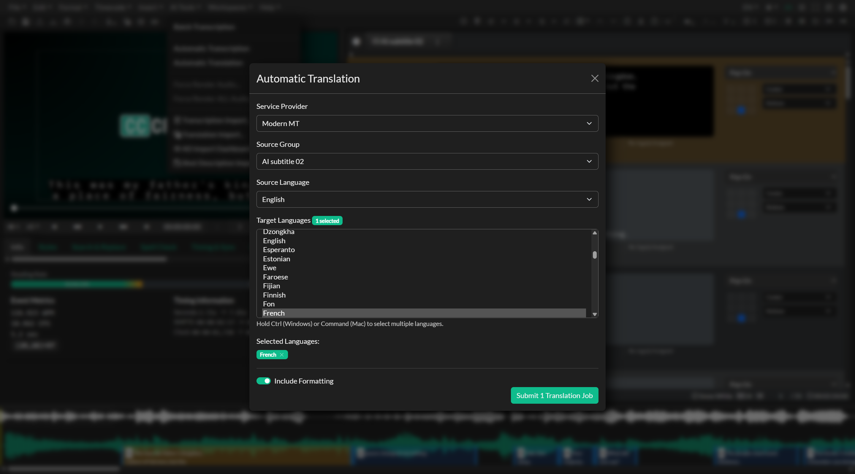 Automatic Translation modal