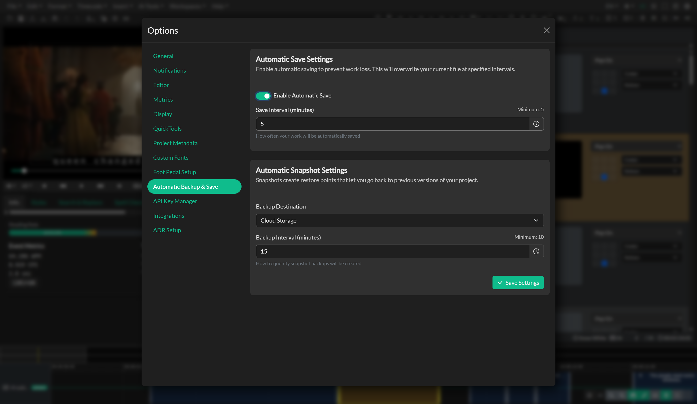 Automatic Backup settings