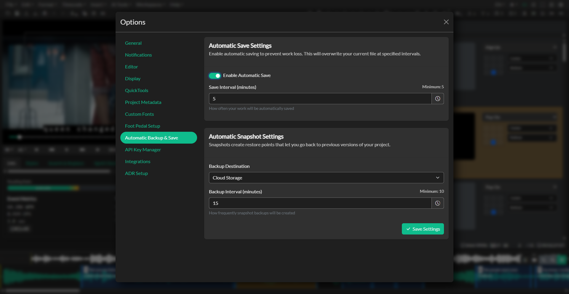 Automatic Backup settings