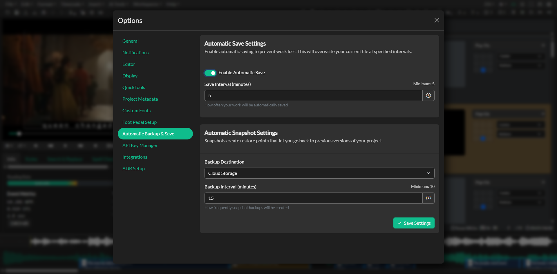 Automatic Backup settings