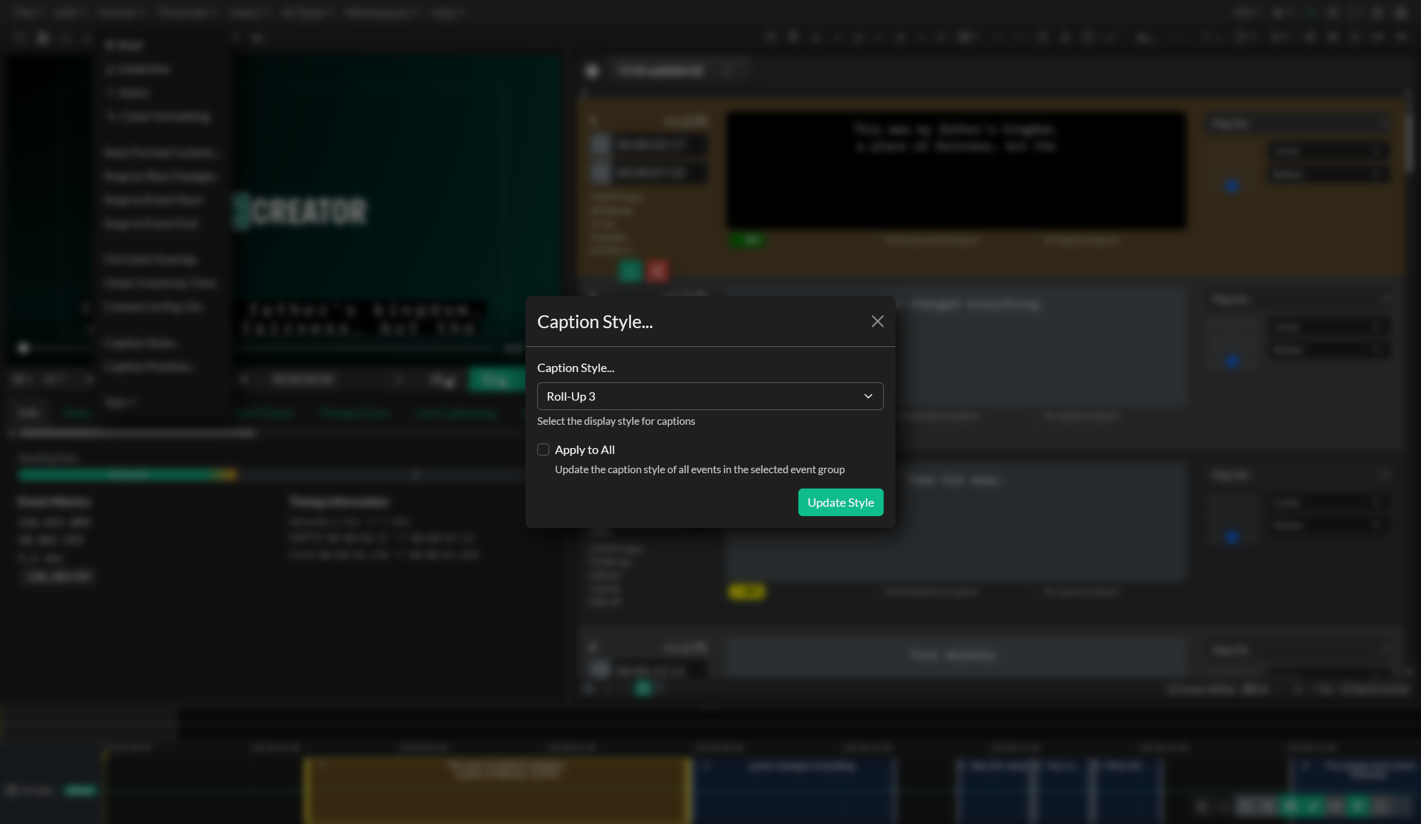 Caption style options