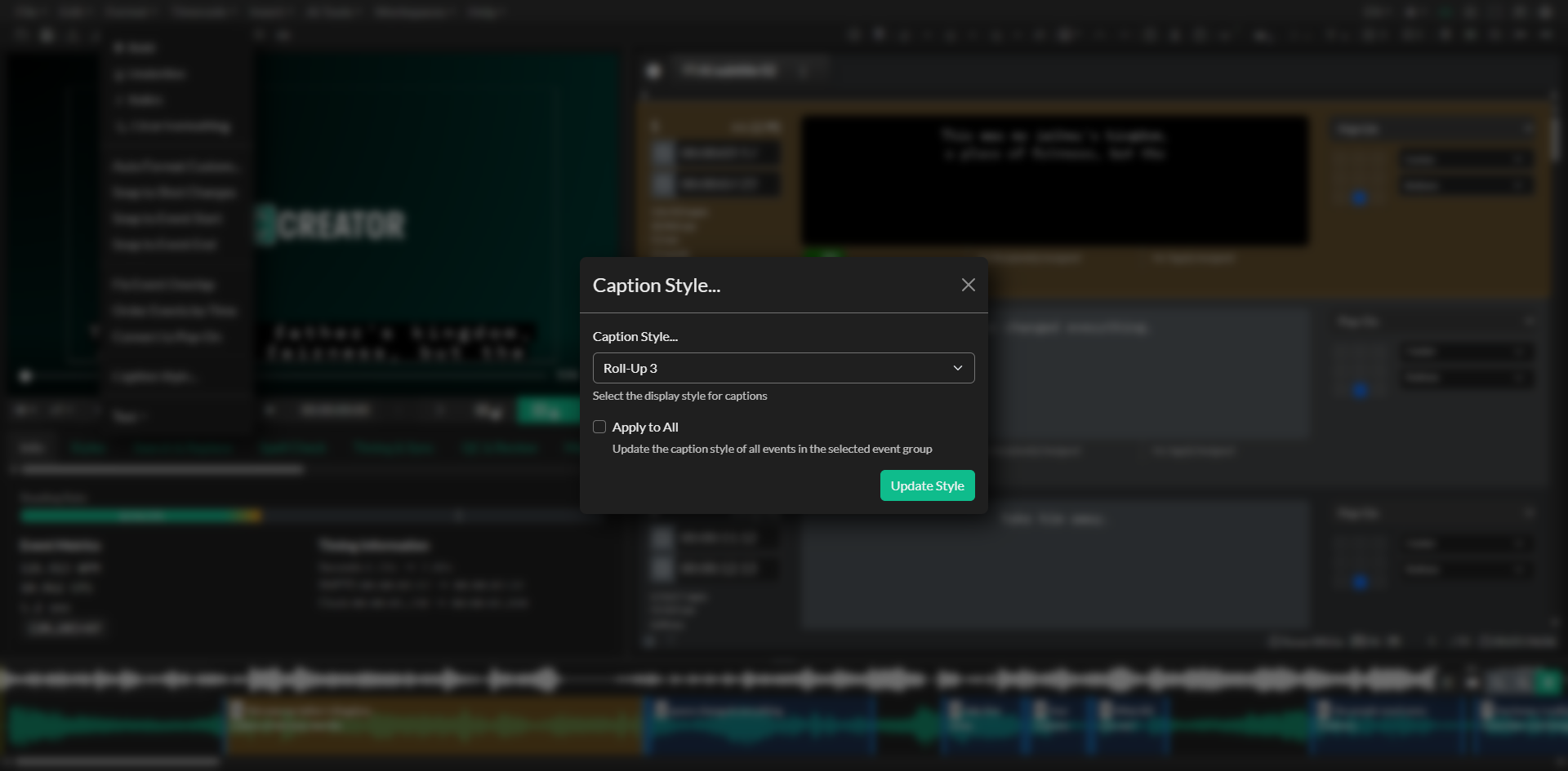 Caption style options