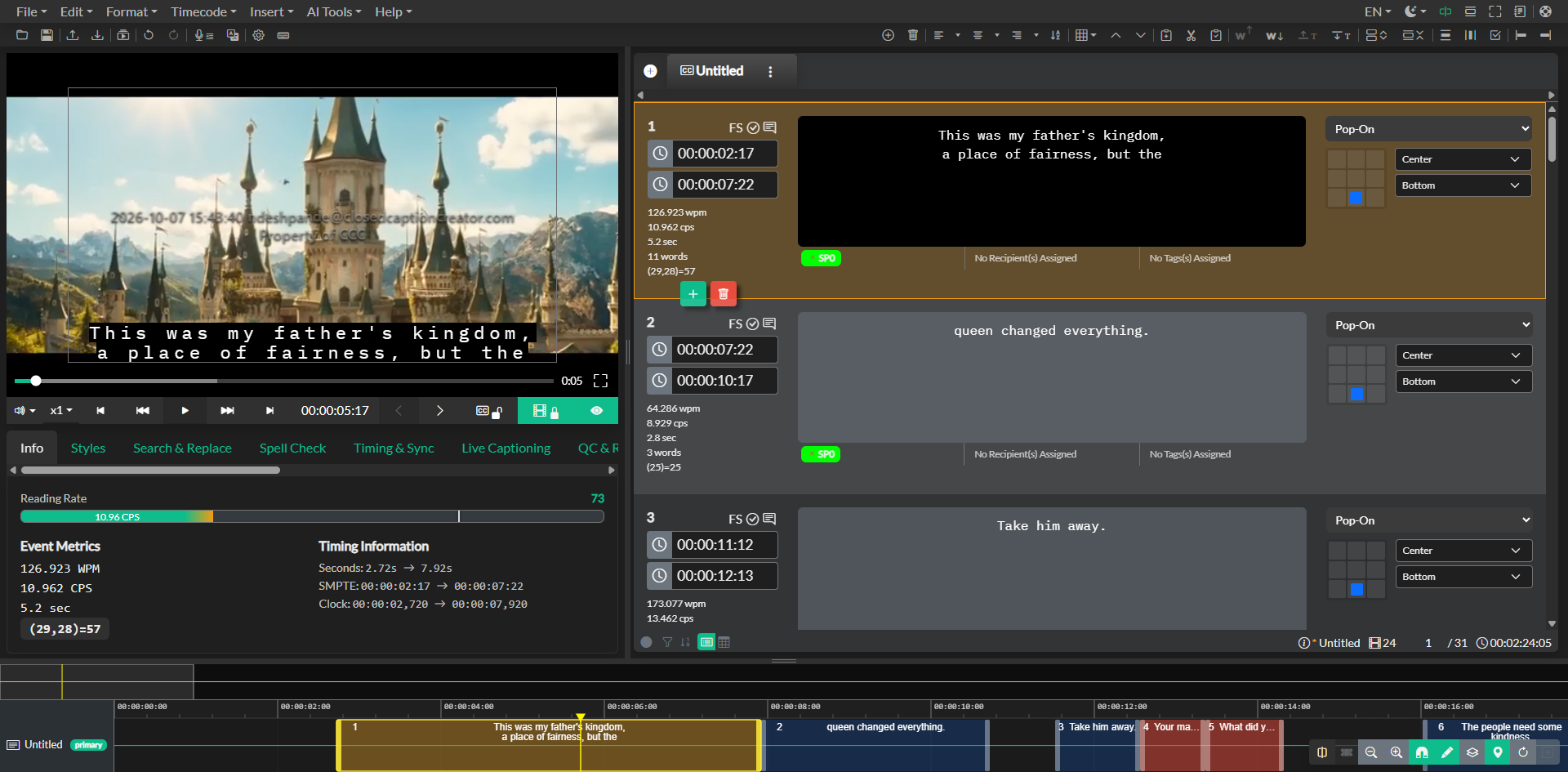 Closed Caption Creator main interface overview