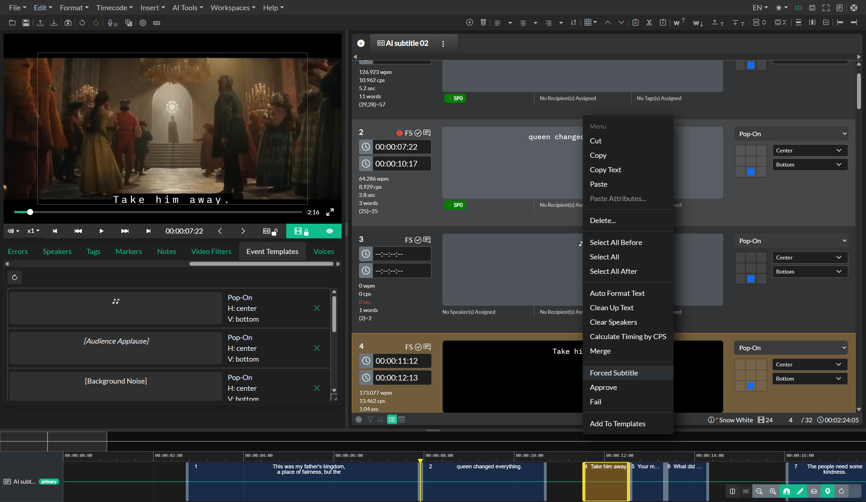 Event context menu showing copy, cut, and paste options