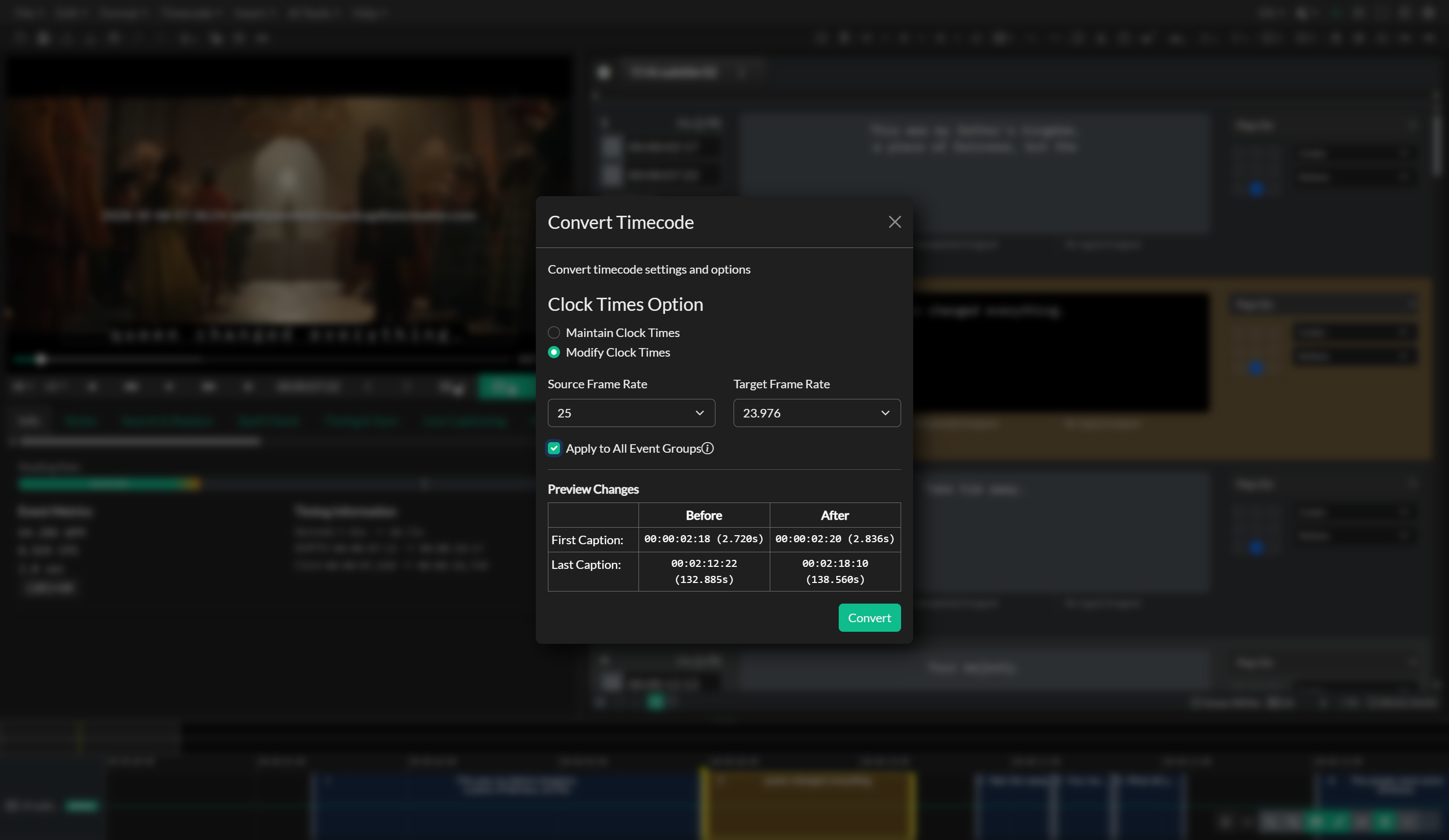 Convert Frame Rate dialog
