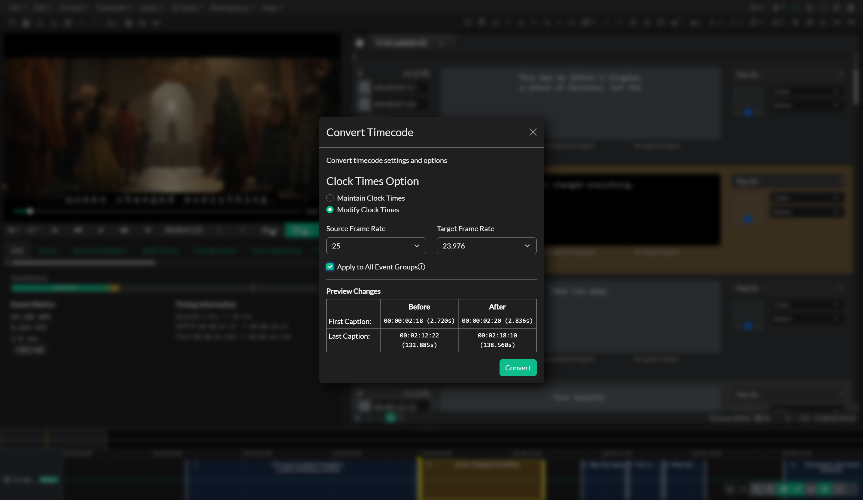Convert Frame Rate dialog