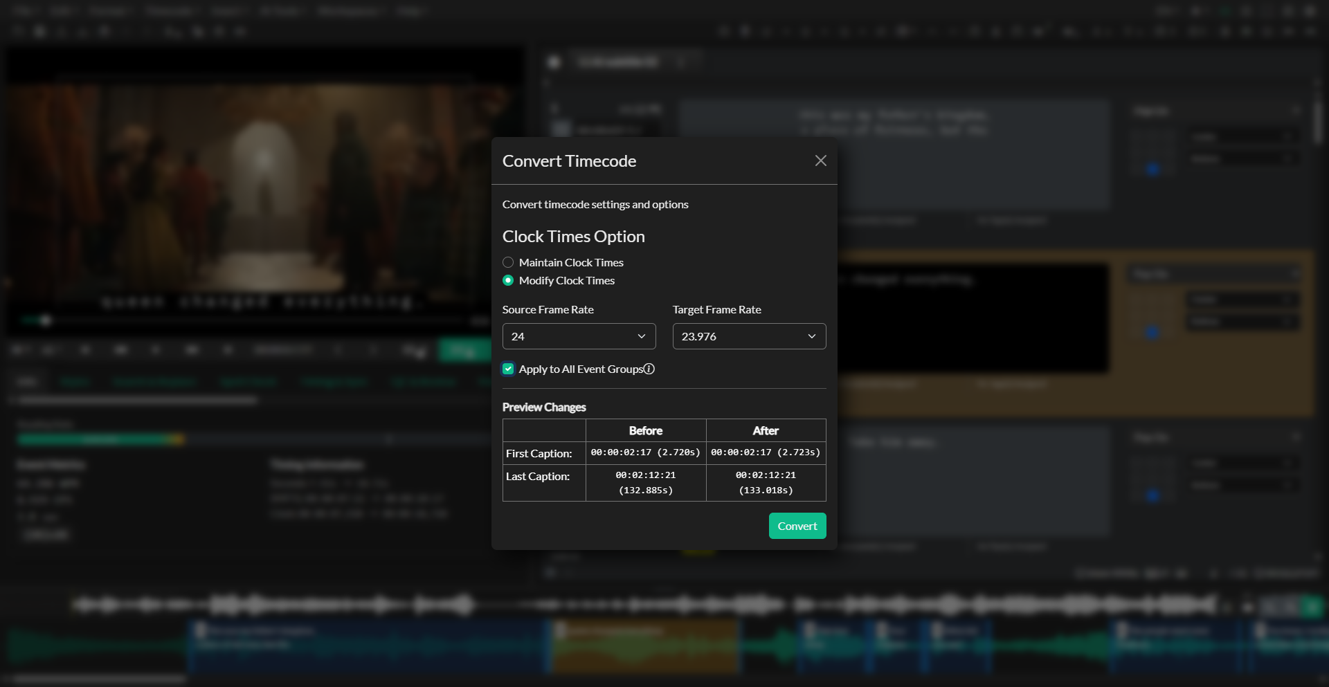 Convert Frame Rate dialog