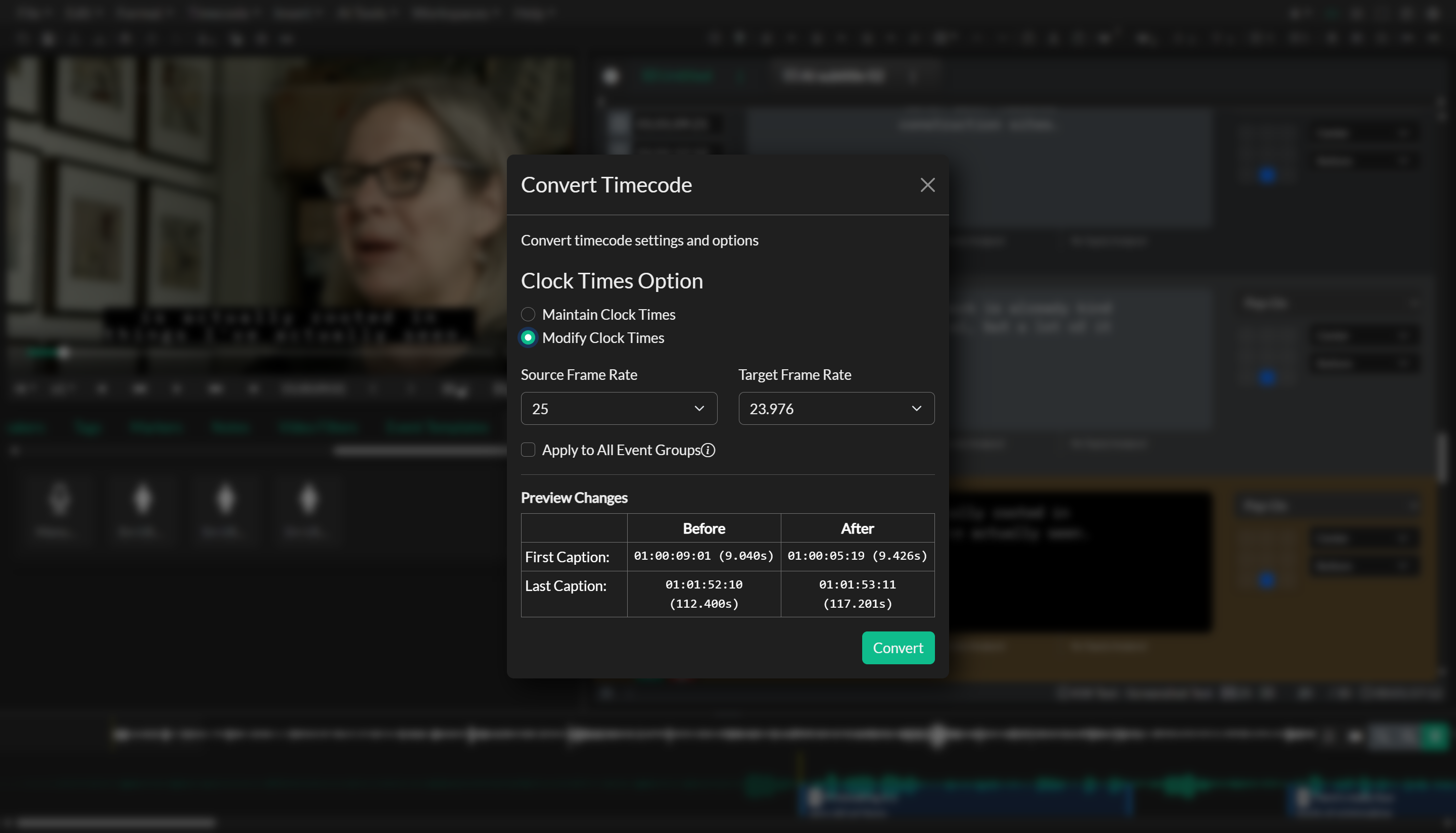 Convert Frame Rate dialog