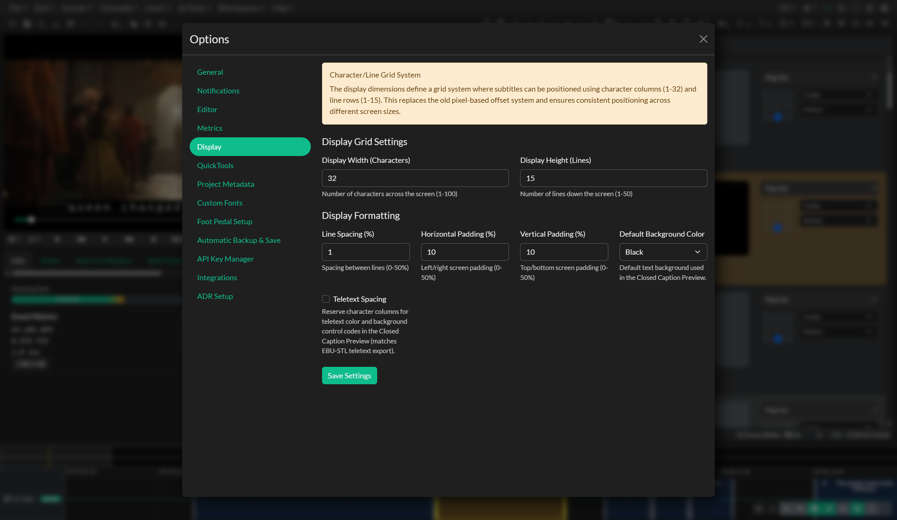 Display Settings panel