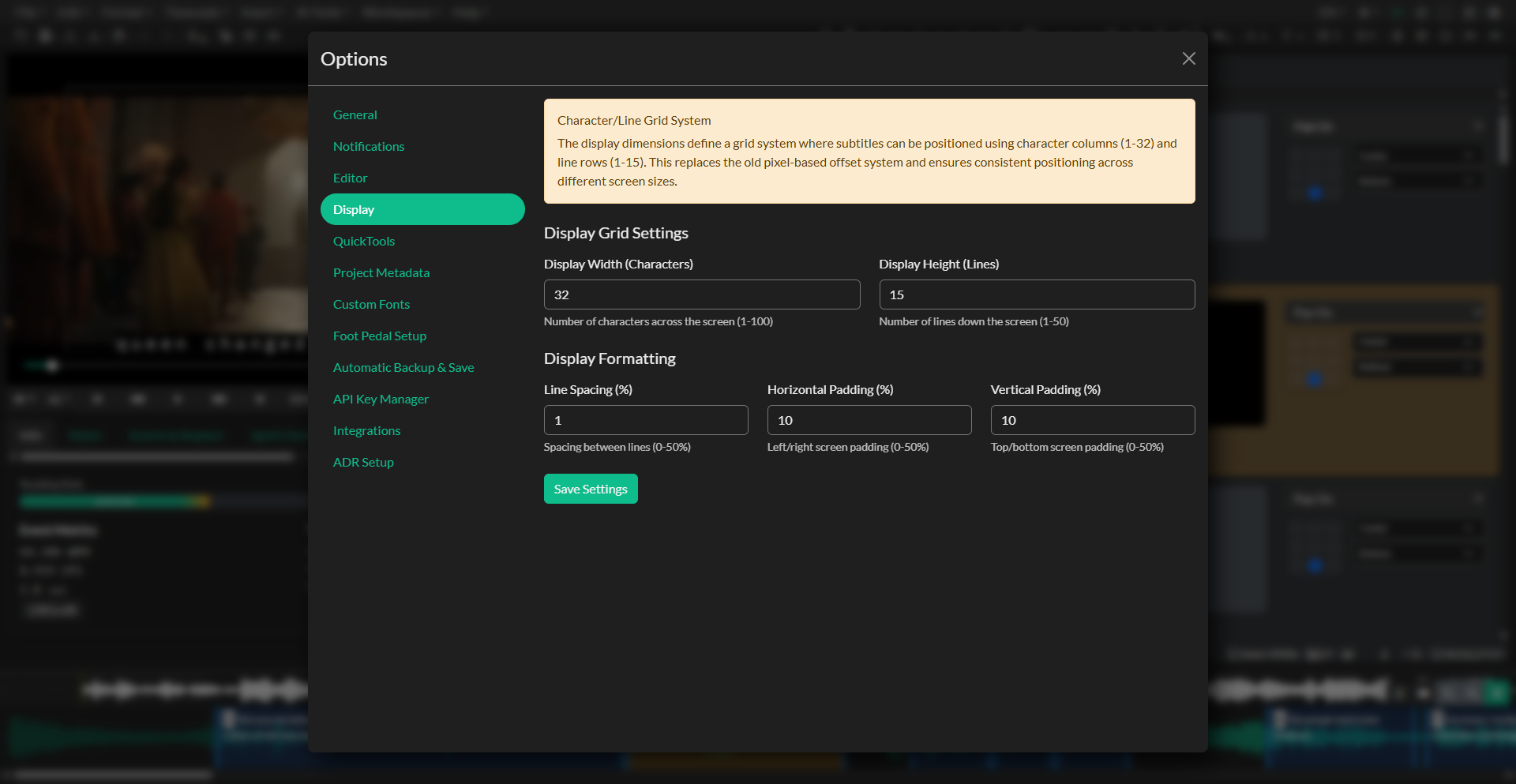 Display Settings panel