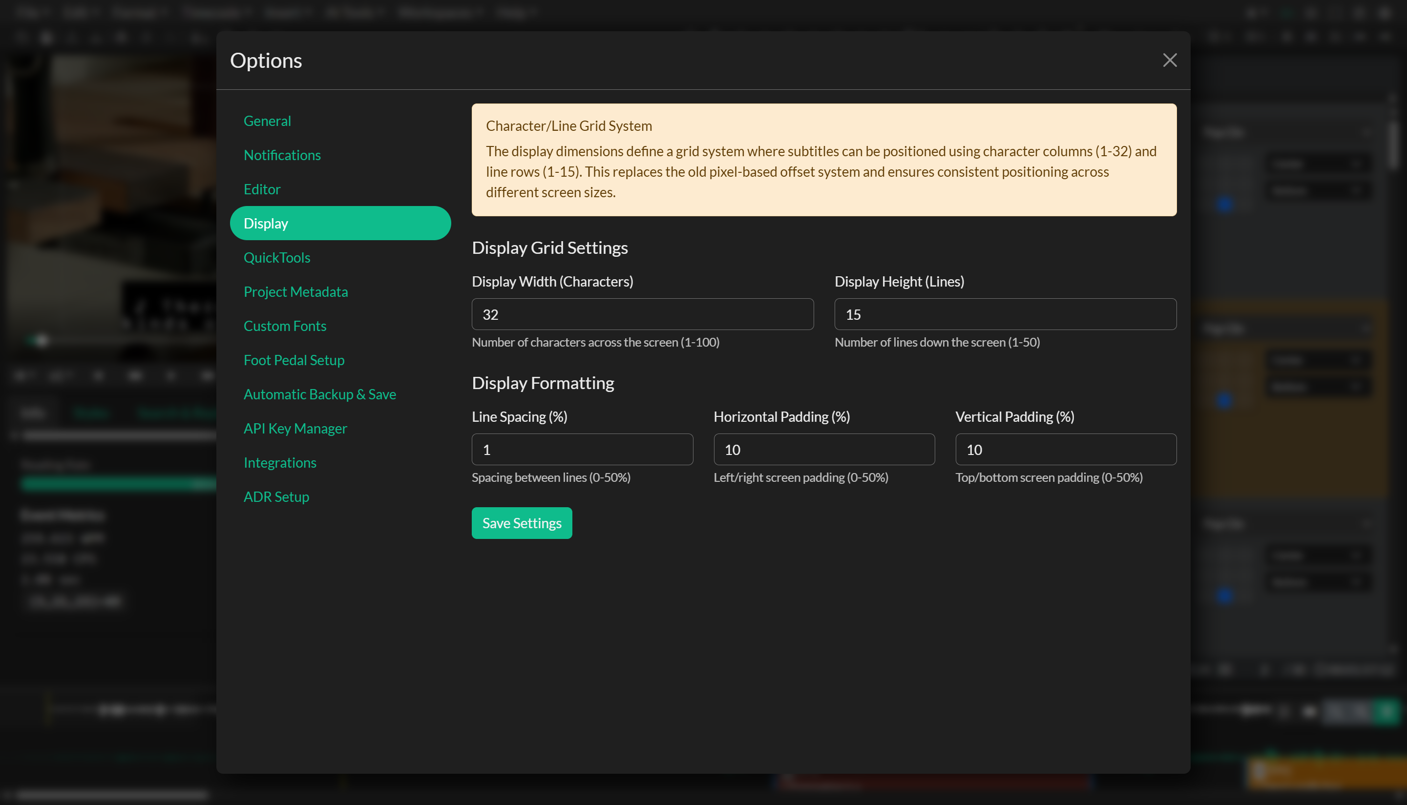 Display Settings panel