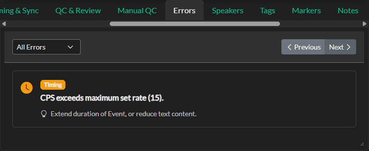 Error panel showing review results