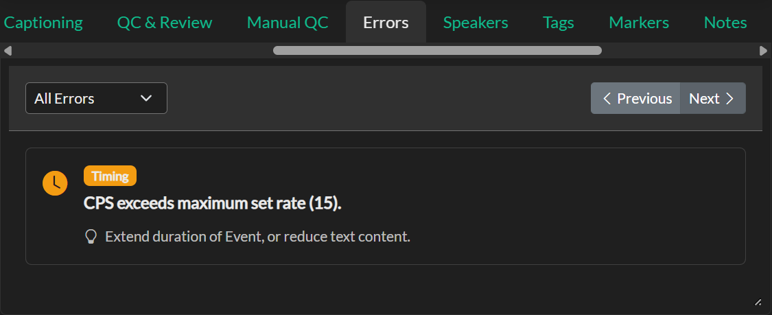 Error panel showing review results