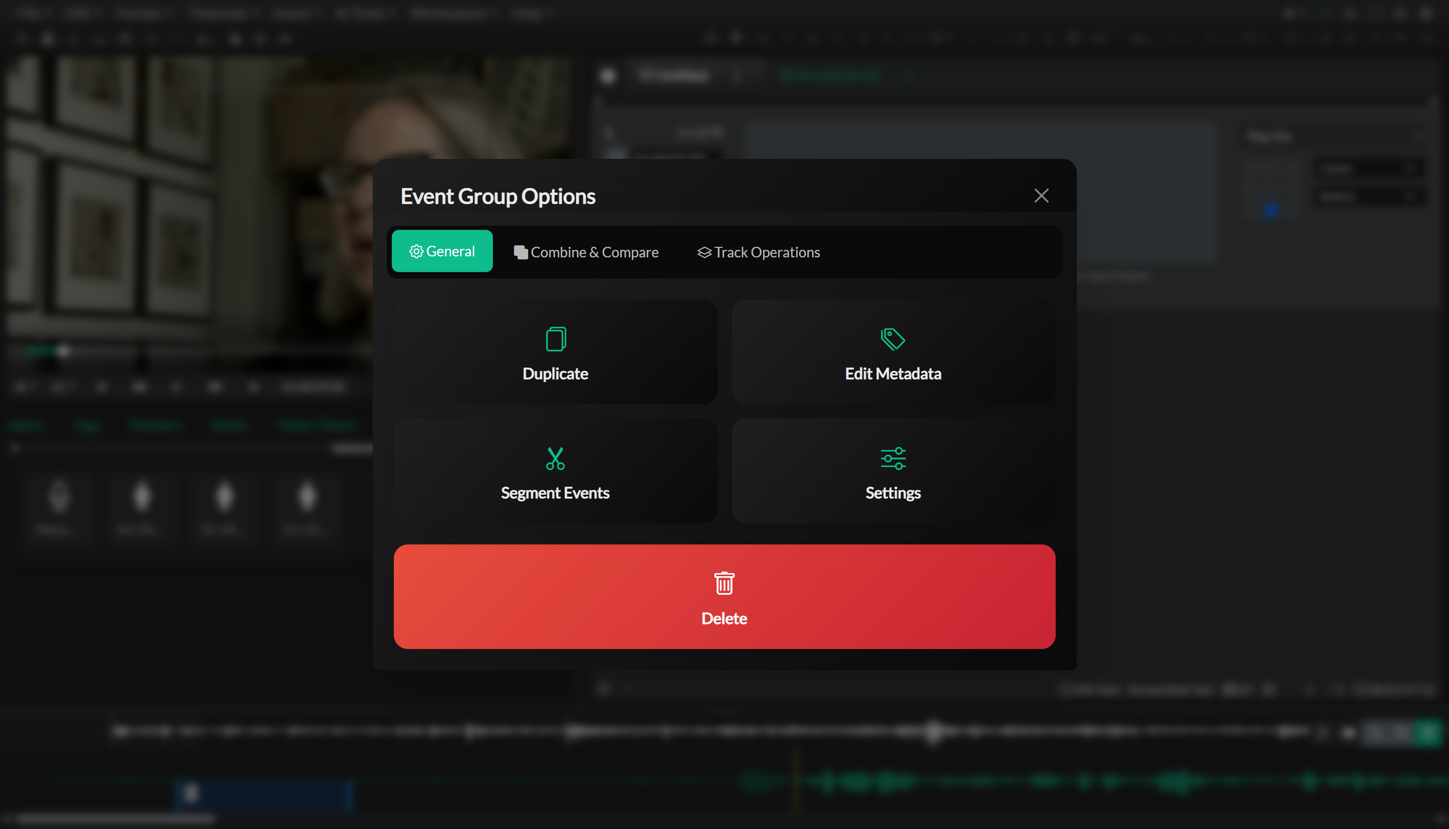 Event Group options menu and settings access