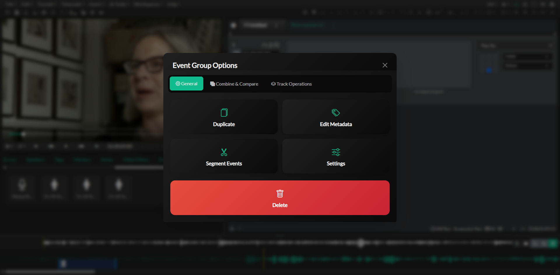 Event Group options menu and settings access