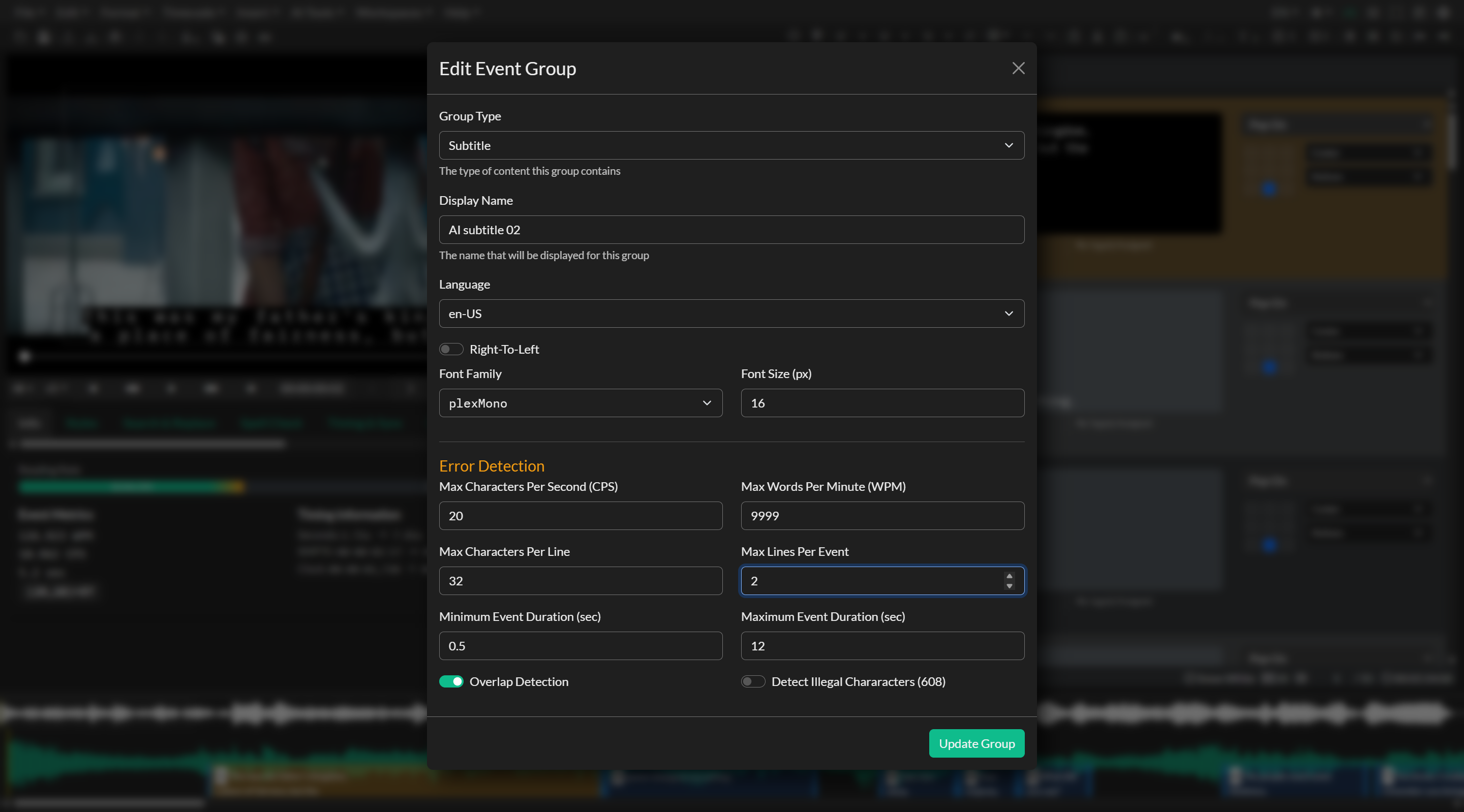 Event Group settings in the new project workflow