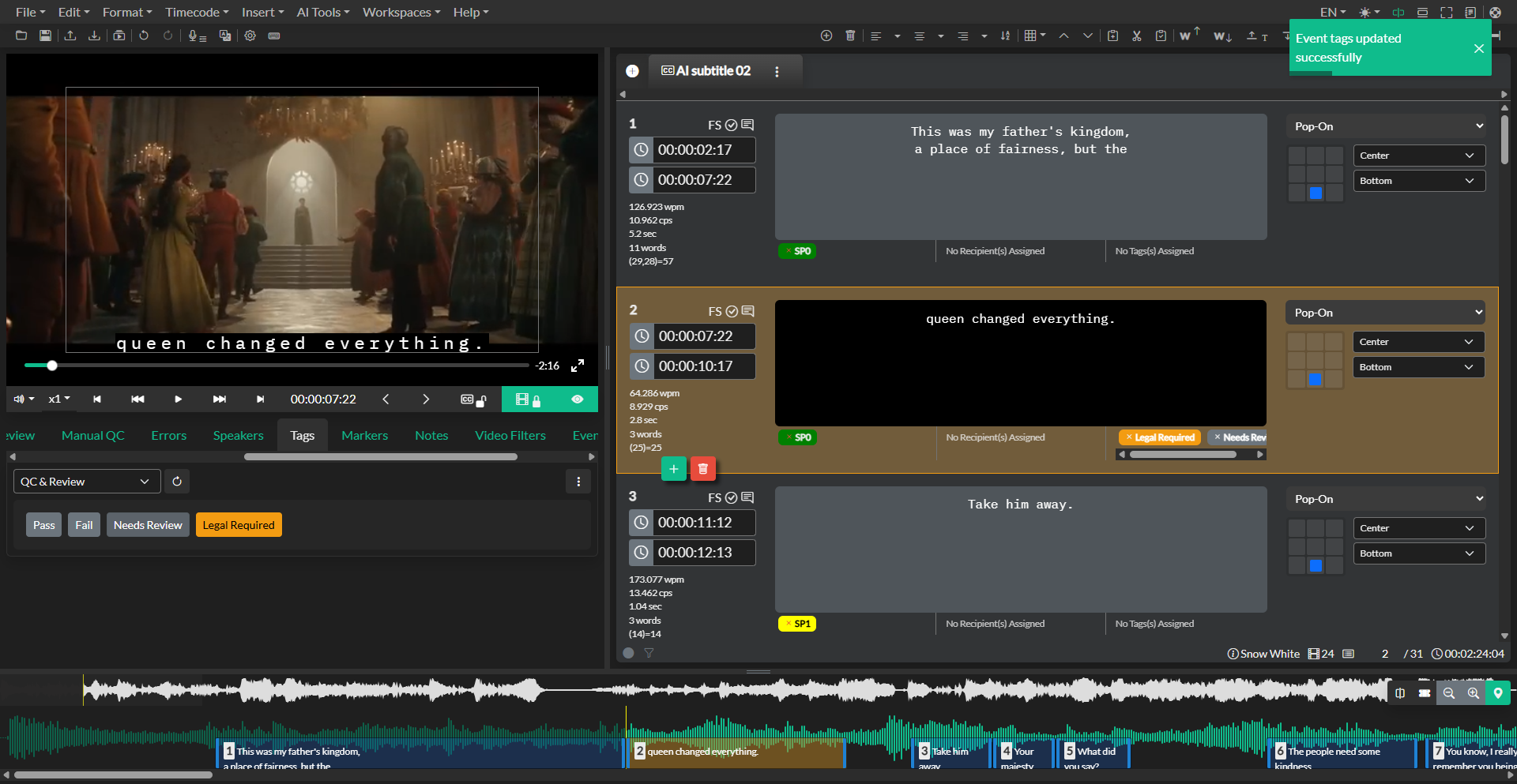 Event tags displayed on events in the editor