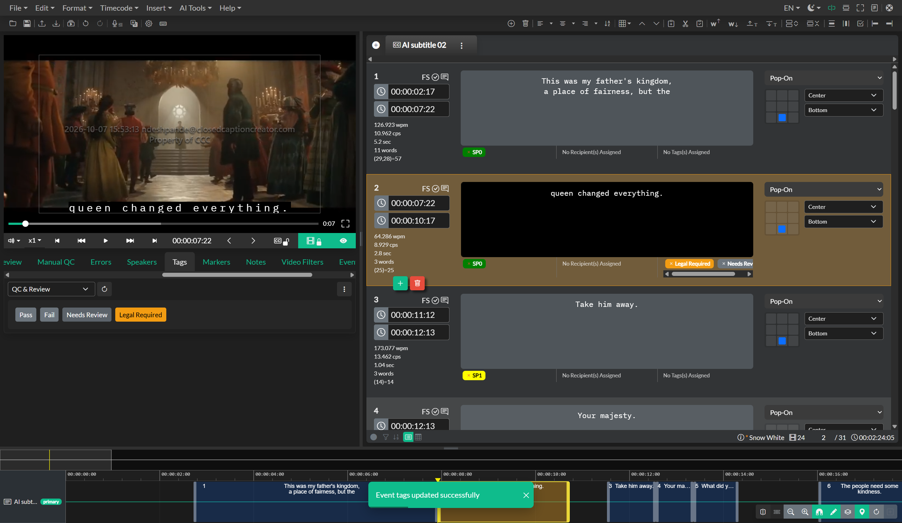 Event tags displayed on events in the editor