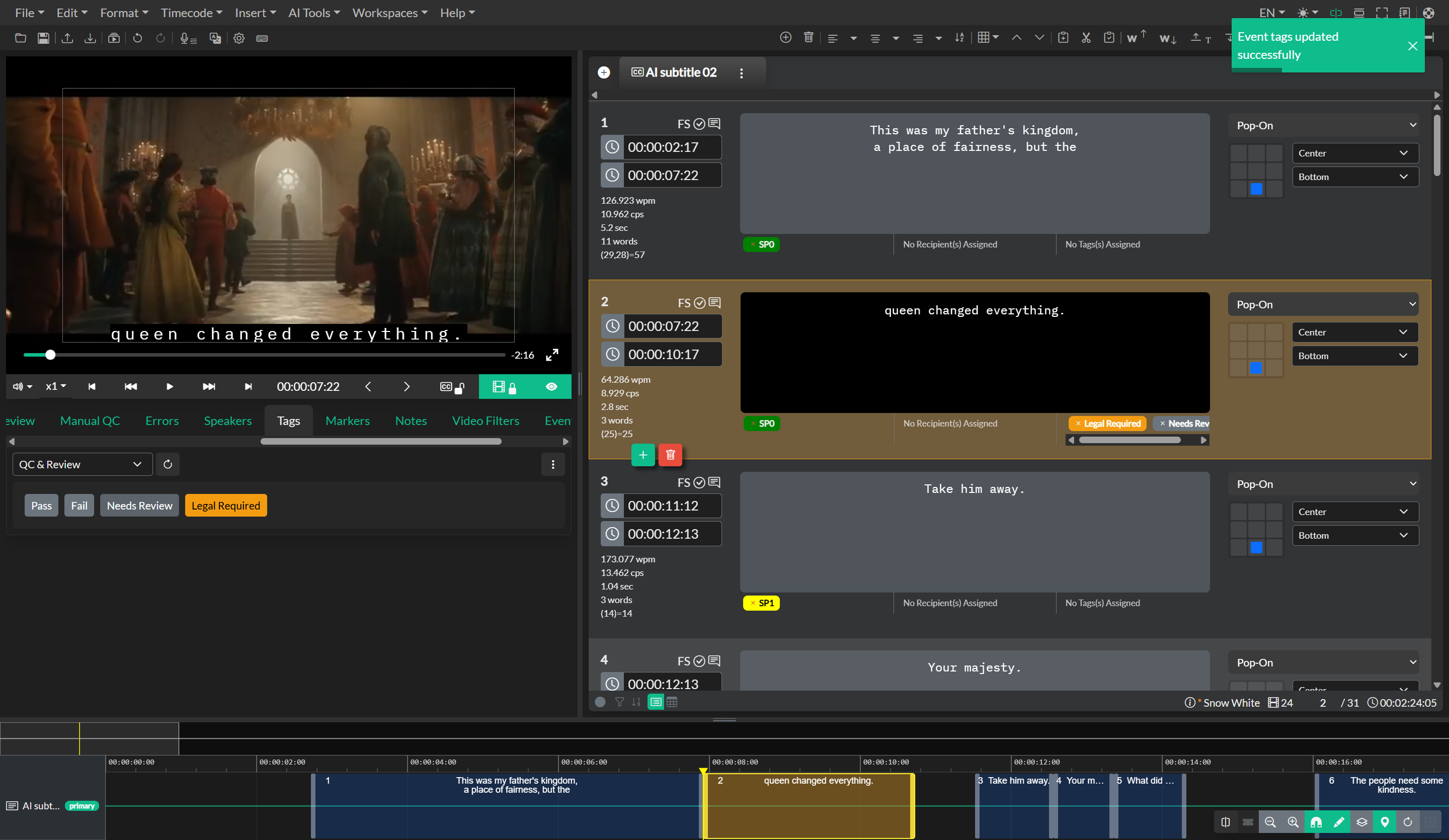 Event tags displayed on events in the editor
