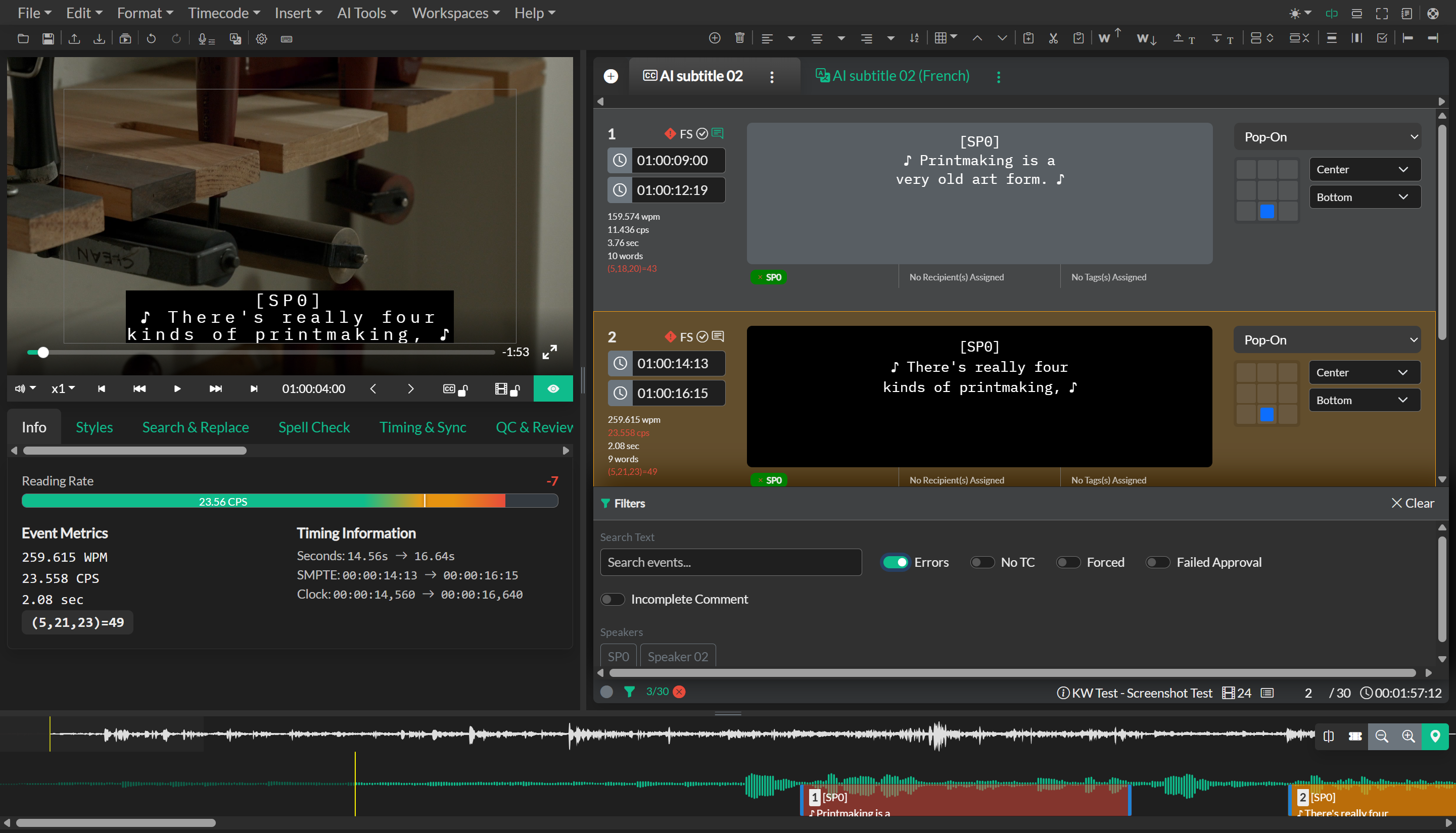 Event group selectors and filters in comparison view