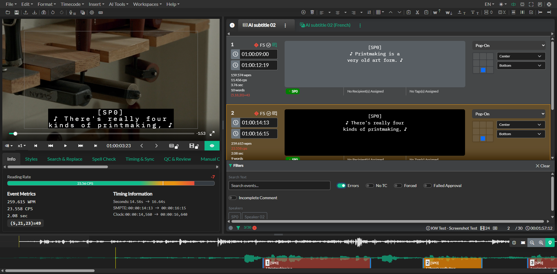 Event group selectors and filters in comparison view