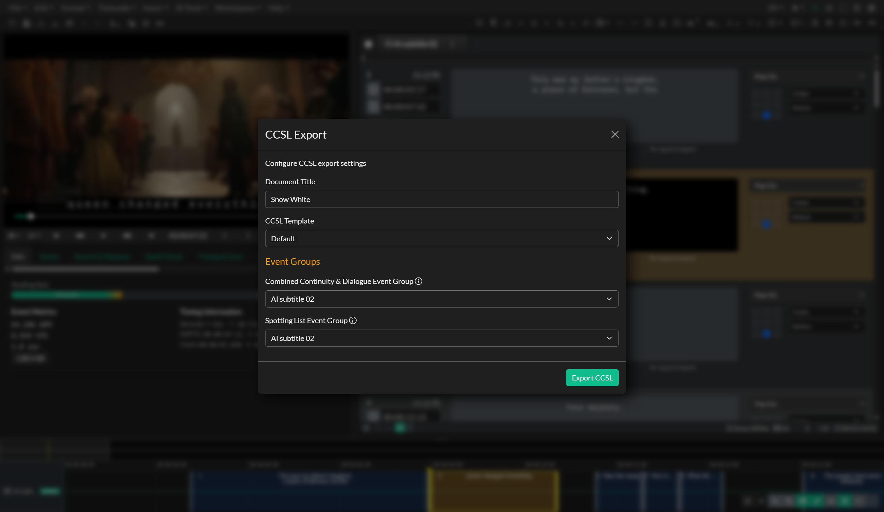 CCSL Export configuration window