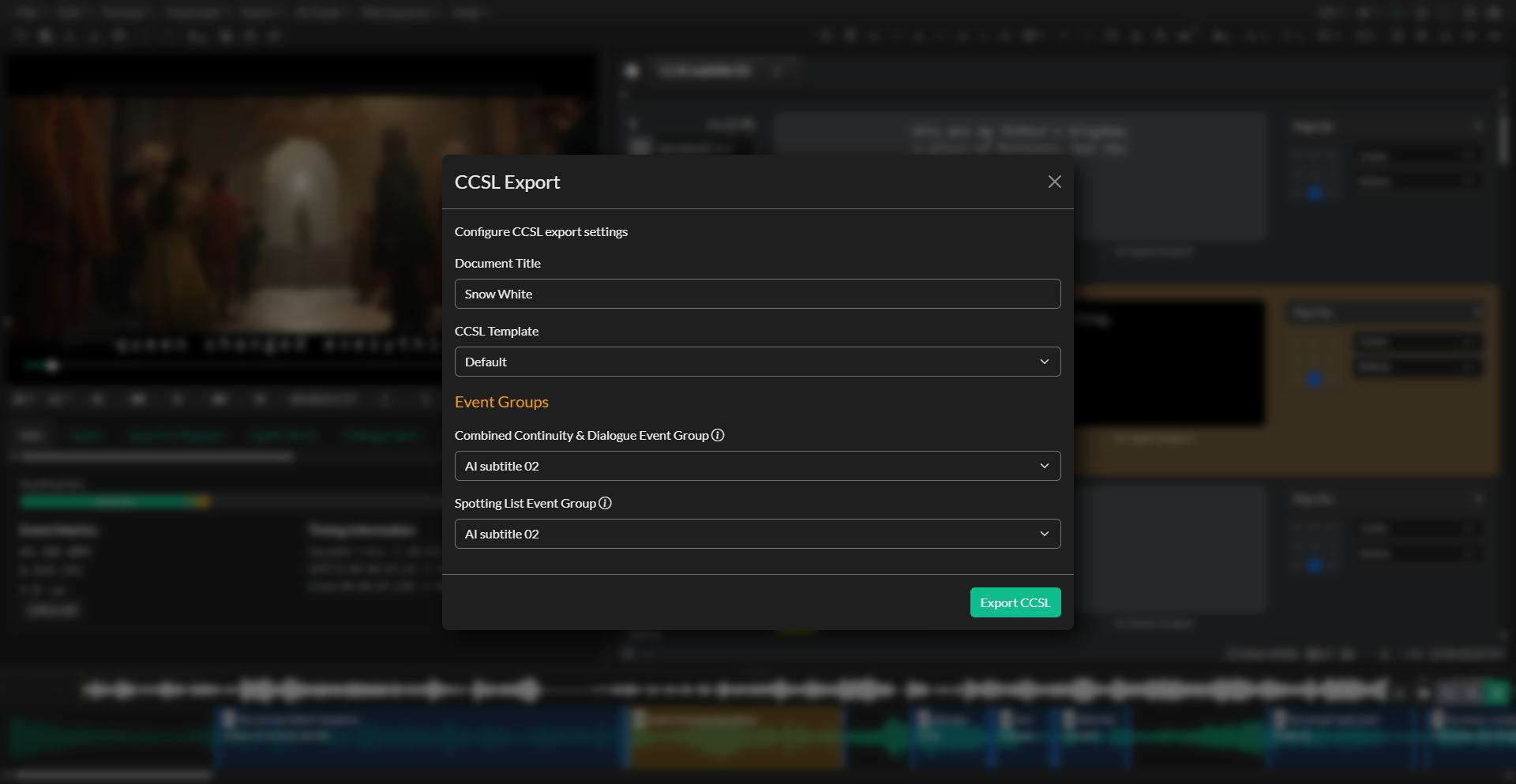 CCSL Export configuration window