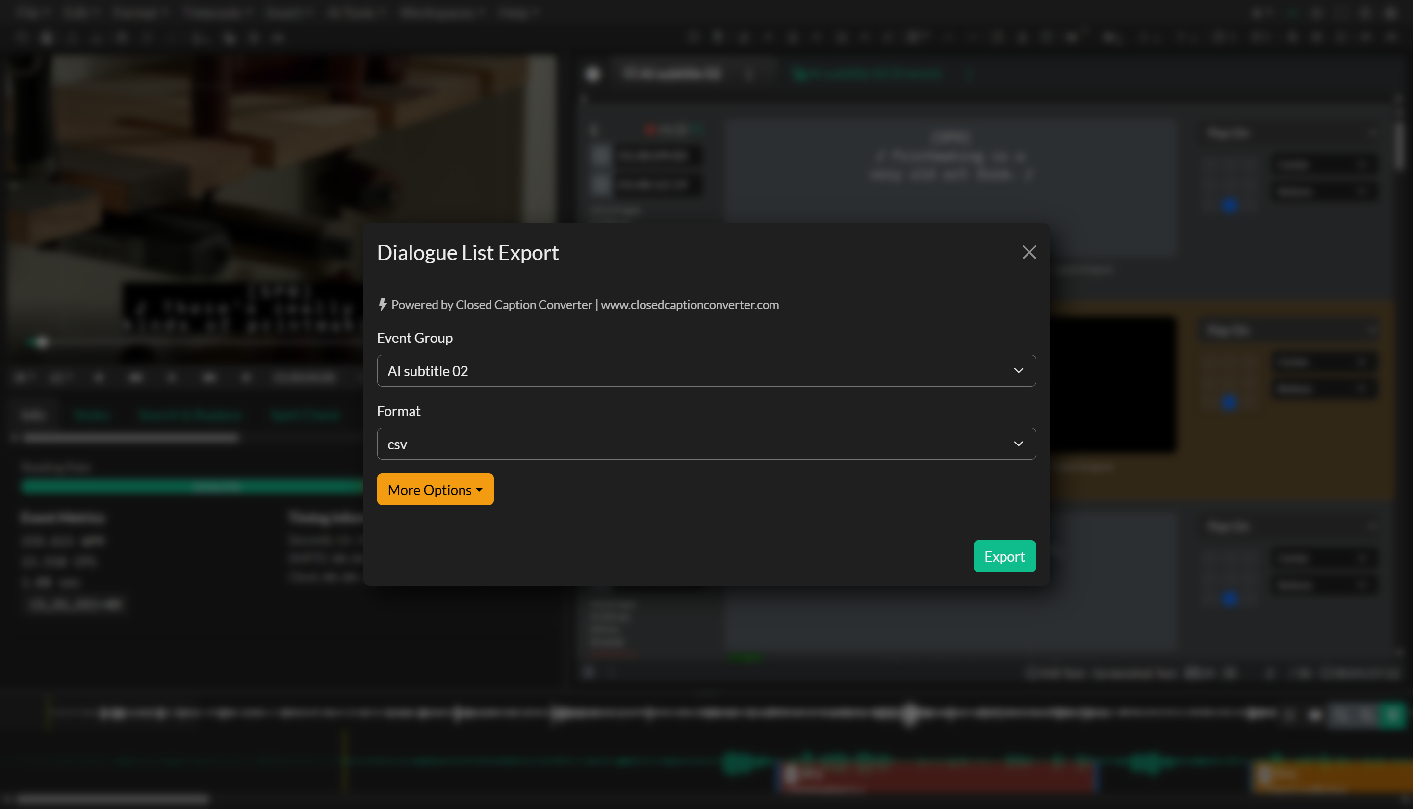 Dialogue List export window