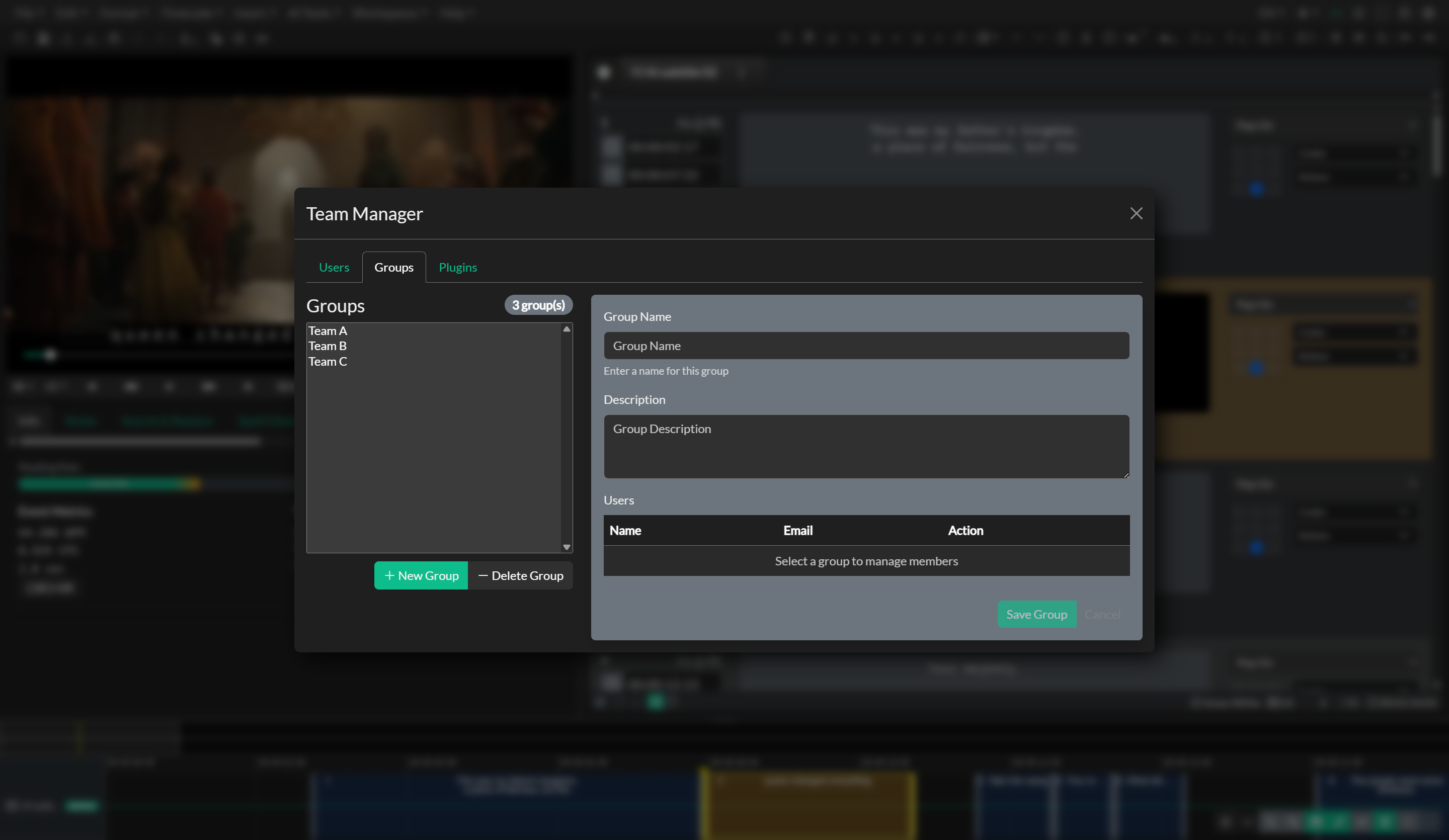 Group management tab in Team Management