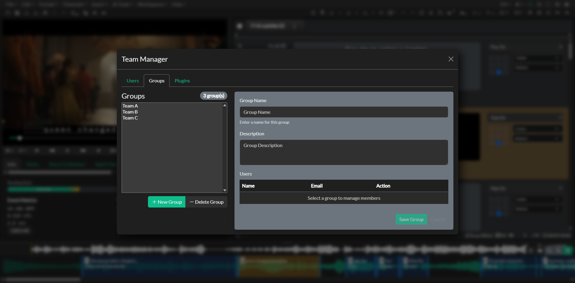 Group management tab in Team Management